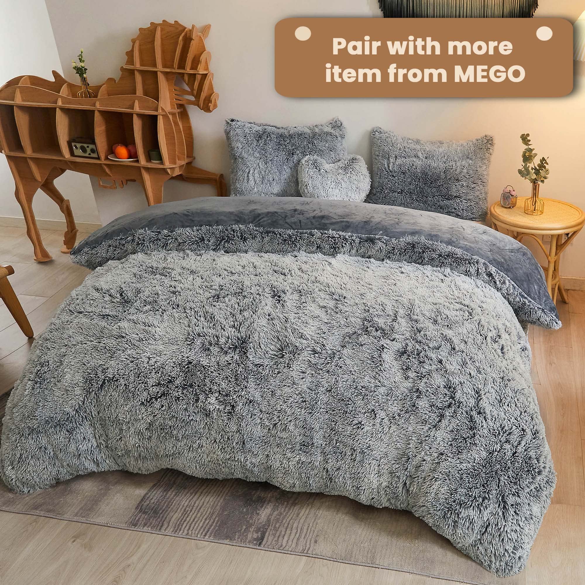 MEGO Shaggy Plush Body Pillow Cover - Light Gray Faux Fur Fluffy Pillowcase 20x54 Inches - Boho Fuzzy Full Body Pillow Case for Bed, Sofa & Home Decor - Soft Rectangular Long Big Pillow Sham in Ombre Grey - Perfect for Lounging, Reading & Cozy Home Decor