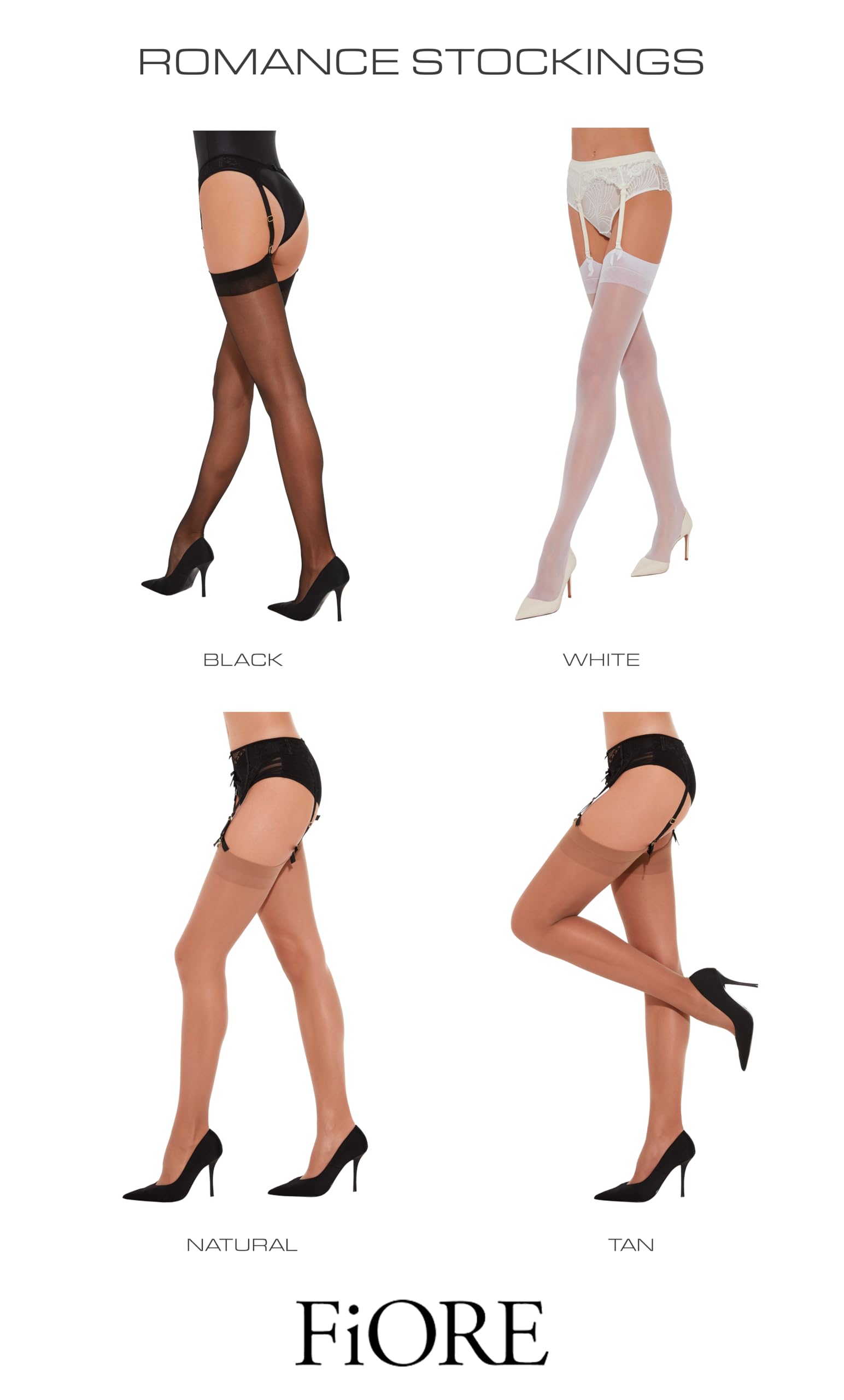 Fiore Extra Fine 20 Denier Sheer Stockings - Black, White, Dark Beige & Nude Colors | Perfect for Formal Events, Office Wear & Evening Outfits