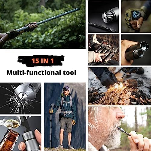Premium 15-in-1 Collapsible Tactical Hiking Stick - Retractable Trekking Pole with 8 Tubes | Multifunctional Outdoor Gear for Hiking, Camping & Survival | Perfect for Backpacking, Mountaineering & Emergency Preparedness