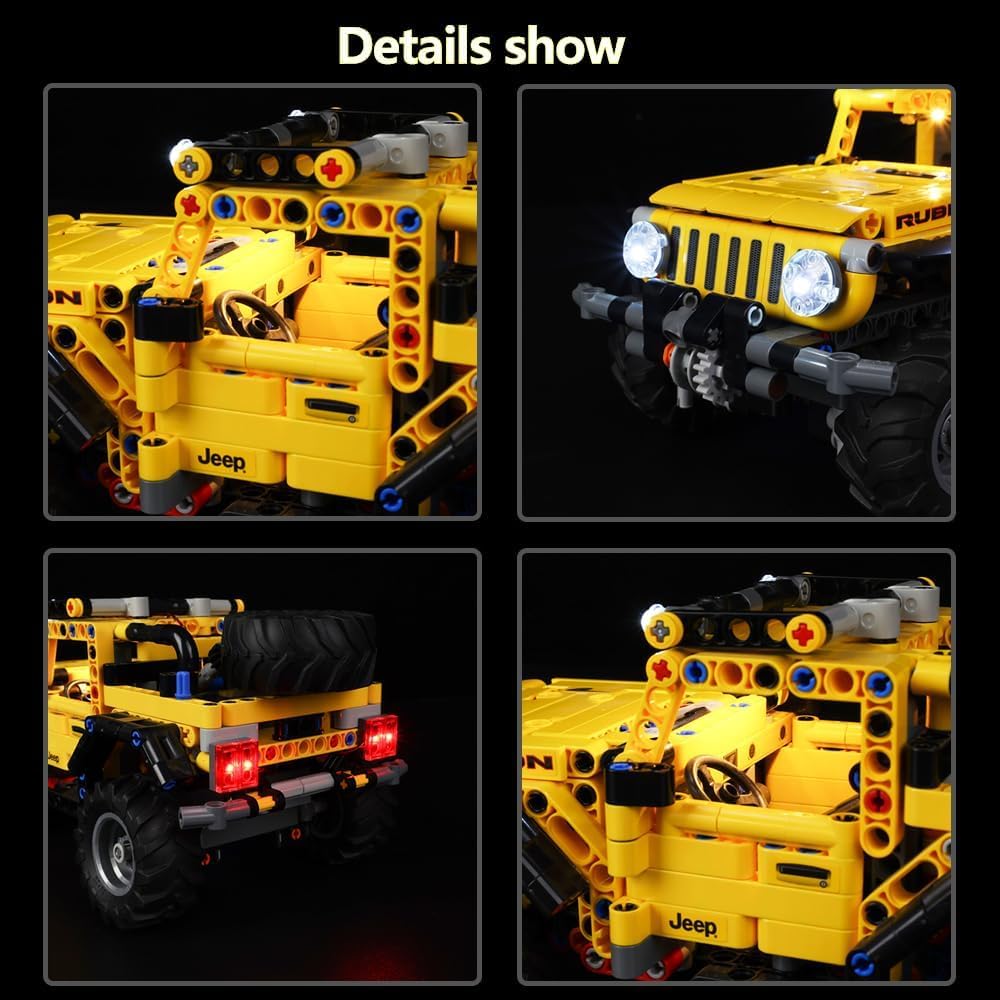 Kyglaring LED Light Kit for Technic Jeep Wrangler Lego 42122 Building Blocks Model - Classic Version (Not Included Model) - Perfect for DIY Lego Car Lighting Projects and Nighttime Displays