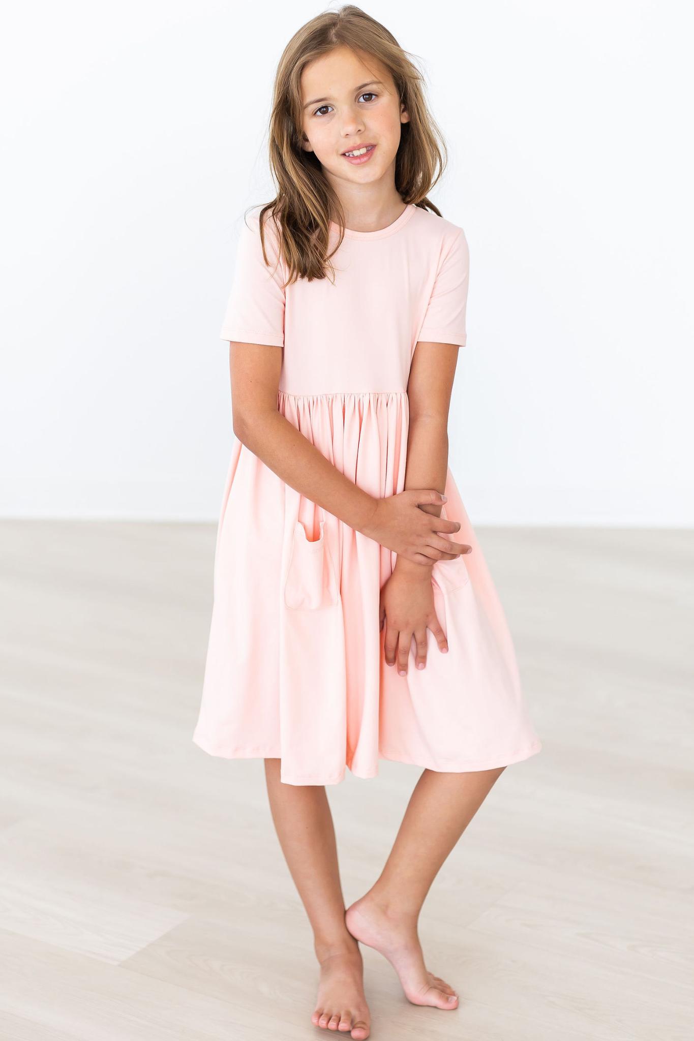 Peach Short Sleeve Pocket Twirl Dress for Women - Flowy Summer Casual Dress for Beach, Picnic, and Date Night