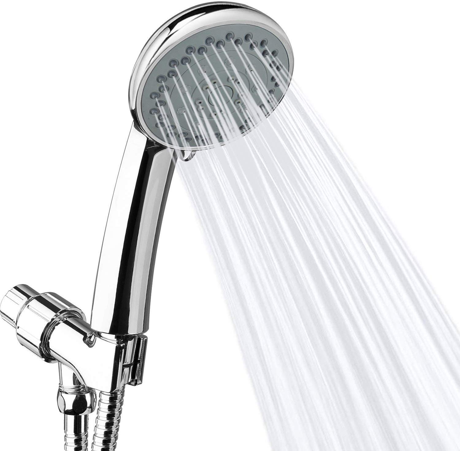 High Pressure Shower Head with Handheld Spray - 6 Adjustable Settings, 5ft Hose - Chrome Finish for Bathroom & Spa Relaxation