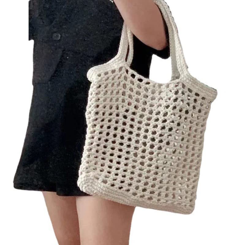 Crochet Shoulder Bag Kit - DIY Hollow Beach Handbag with Yarn for Beginners (1-3) - Perfect for Summer Outings & Beach Trips