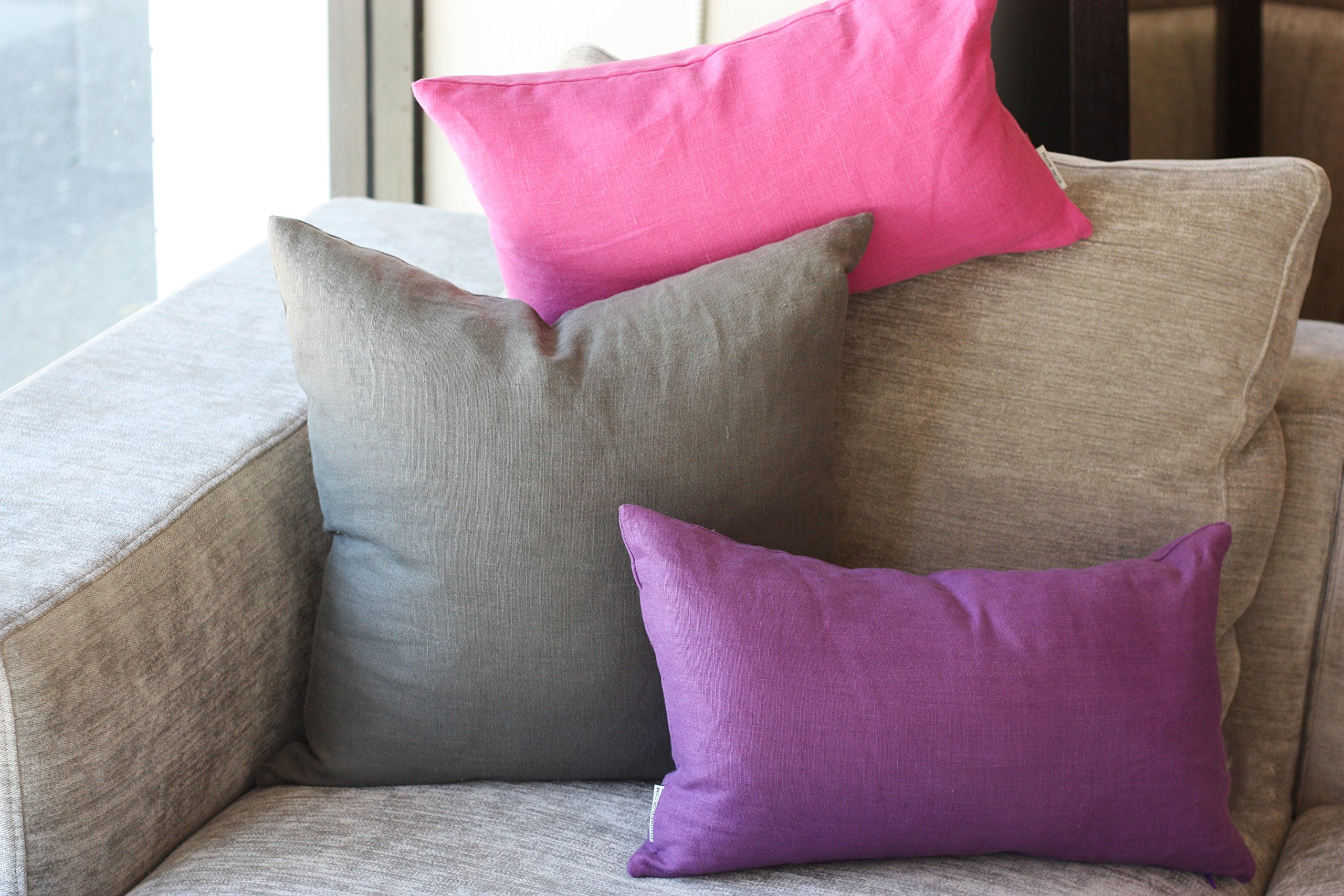 Tuscany Linen Fig Green Throw Pillow 12x19 Inches Rectangular Cushion with Insert - Perfect for Sofa, Bed & Home Decor