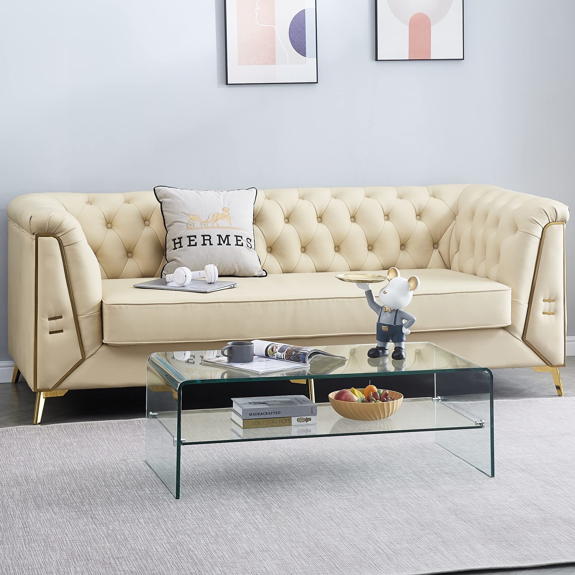 Modern Clear 2-Tier Waterfall Tempered Glass Coffee Table with Storage - 19.7