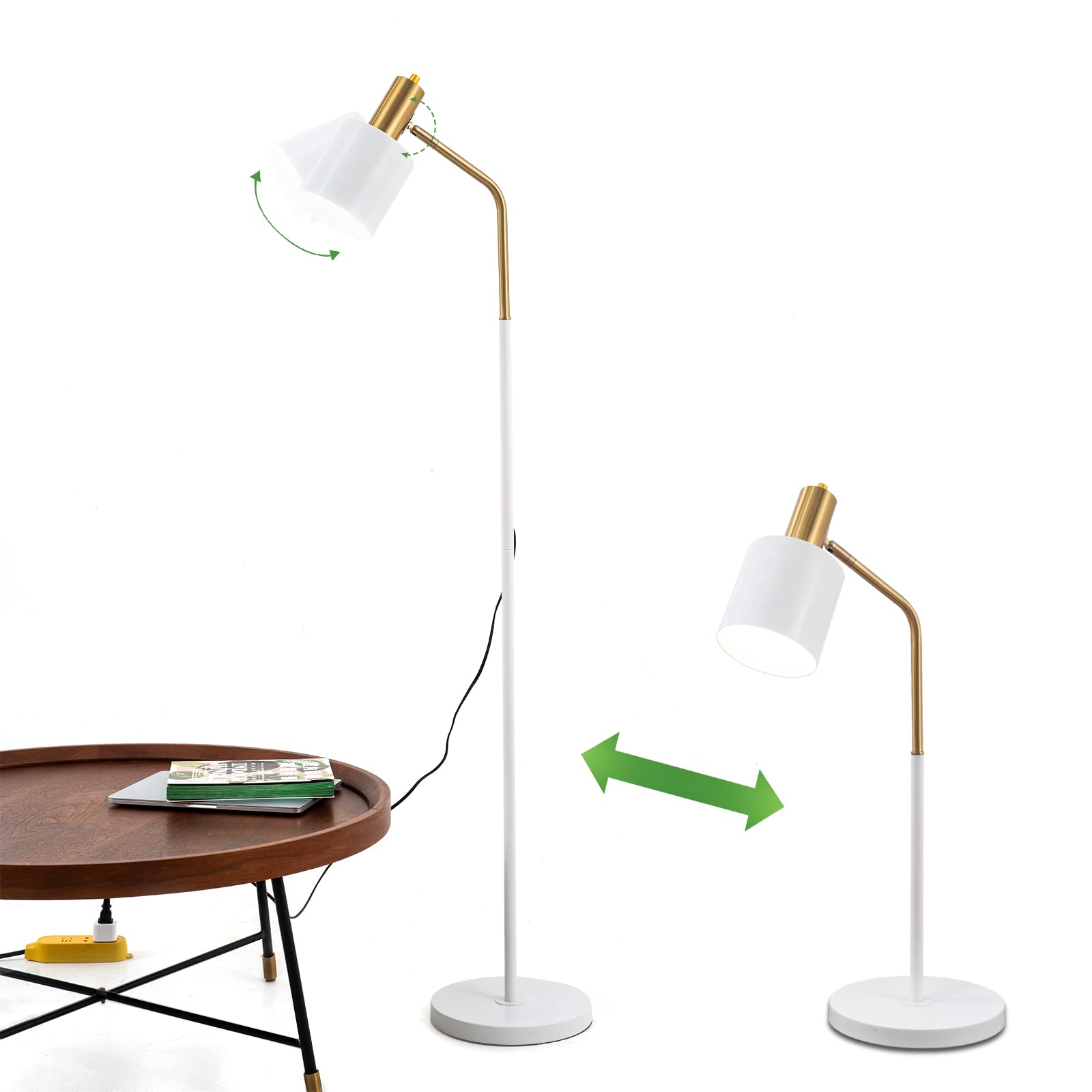Modern Arched LED Gold Floor Lamp - Adjustable Gooseneck Standing Task Light for Living Room, Office & Bedroom - Rustic Farmhouse Eye-Caring Reading Lamp - Perfect for Night Reading, Home Decor and Workspace Lighting