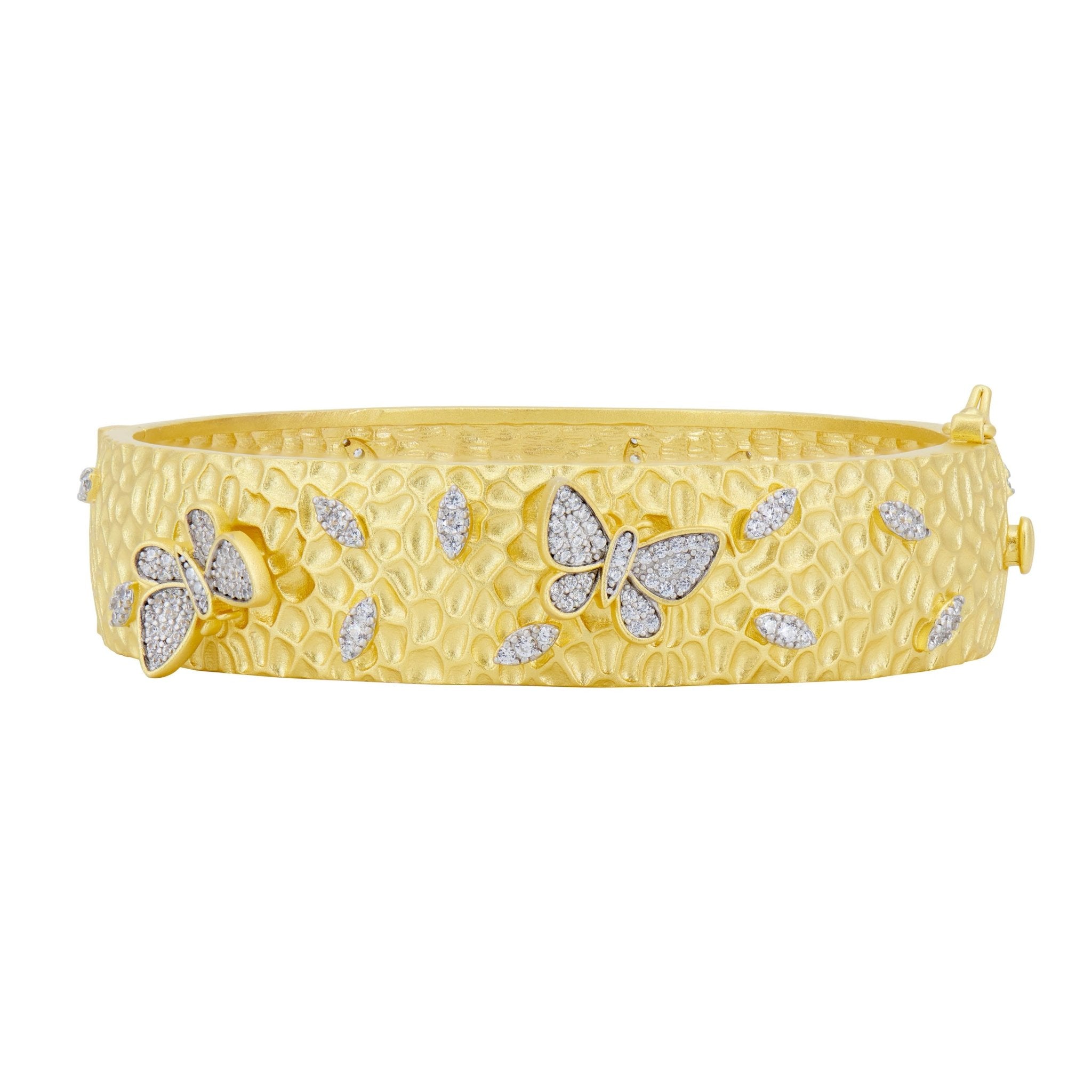 Butterflies in Bloom Textured Hinge Statement Bracelet - Elegant Floral Jewelry for Women, Perfect for Weddings, Parties & Everyday Wear