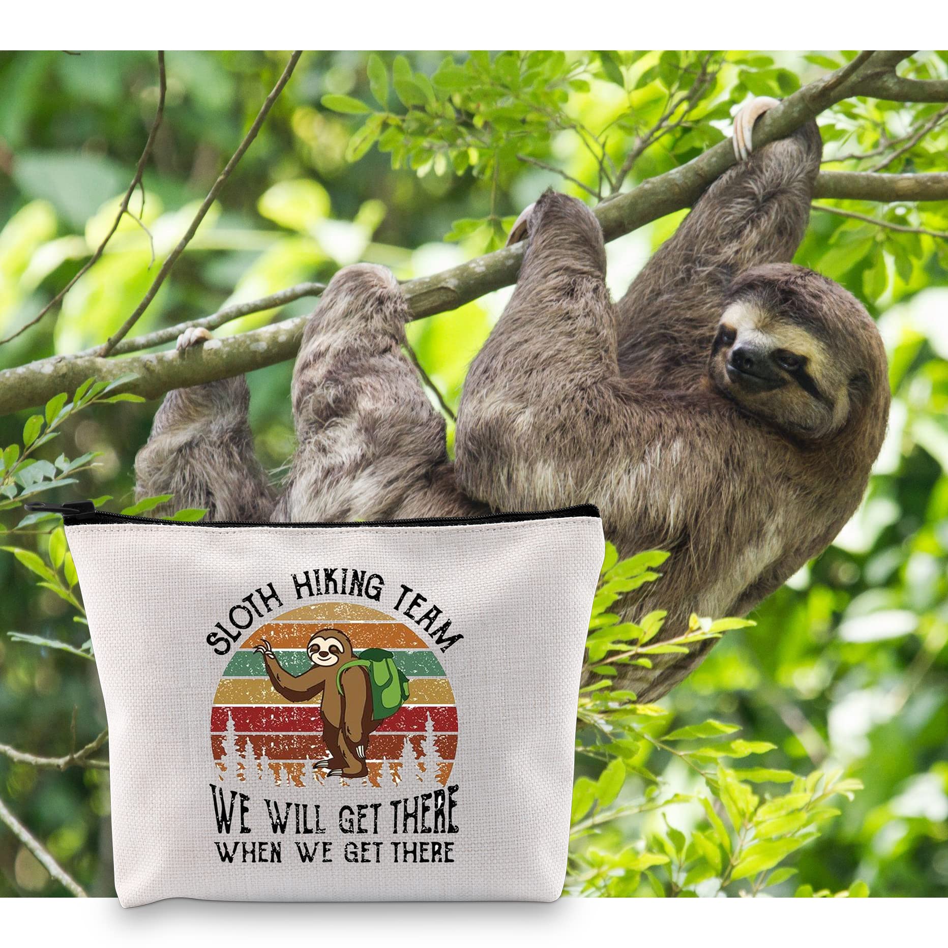 Sloth-Themed Cosmetic Bag for Travel & Hiking - Cute Zippered Makeup Pouch with 'We'll Get There When We Get There' Slogan - Perfect Gift for Sloth Lovers, Slow Hikers & Nature Enthusiasts - Great for Camping Trips, Gym Essentials & Daily Use