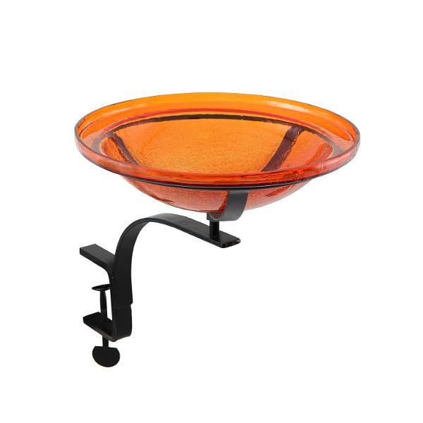 Handmade Mandarin Crackle Glass Birdbath Bowl - Outdoor Garden Decoration for Birds & Wildlife - Perfect for Patio, Yard & Backyard Bird Watching