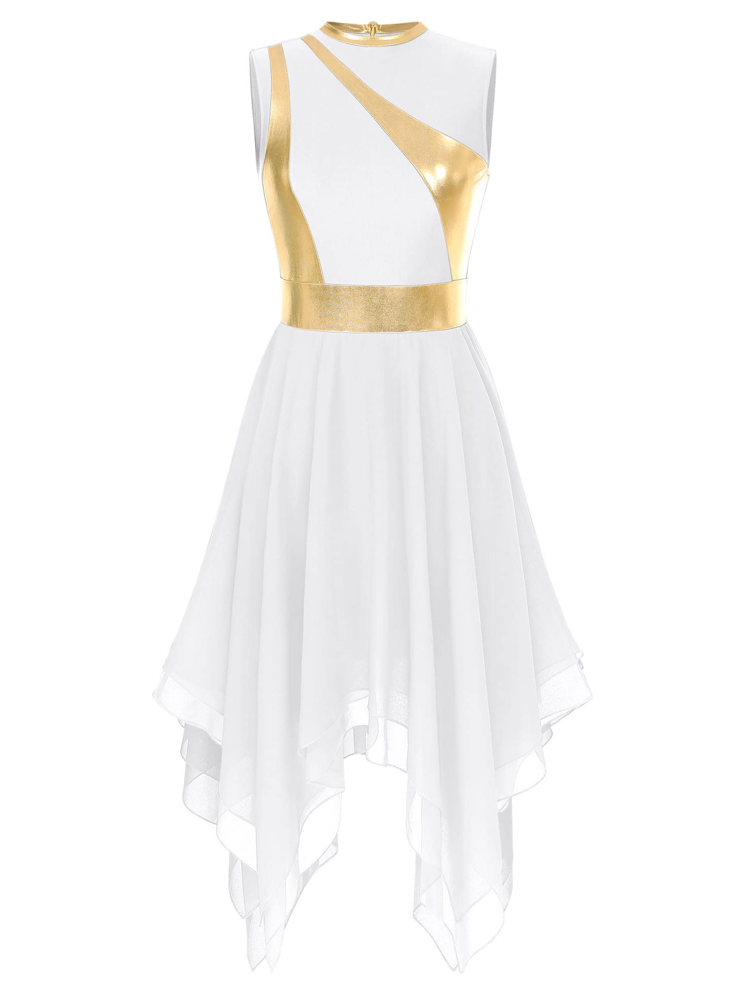 Women's Asymmetrical Sleeveless Color Block Lyrical Modern Dance Dress for Praise Worship Performance