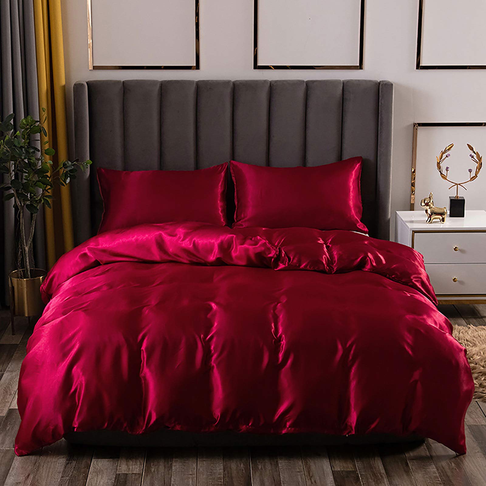Luxury Silk Satin Comforter - 300 GSM Down Alternative Bedding | Box Stitched Hotel Quality Quilt | Ultra Soft & Machine Washable | Full/Queen Size Burgundy | Perfect for Master Bedrooms & Guest Rooms