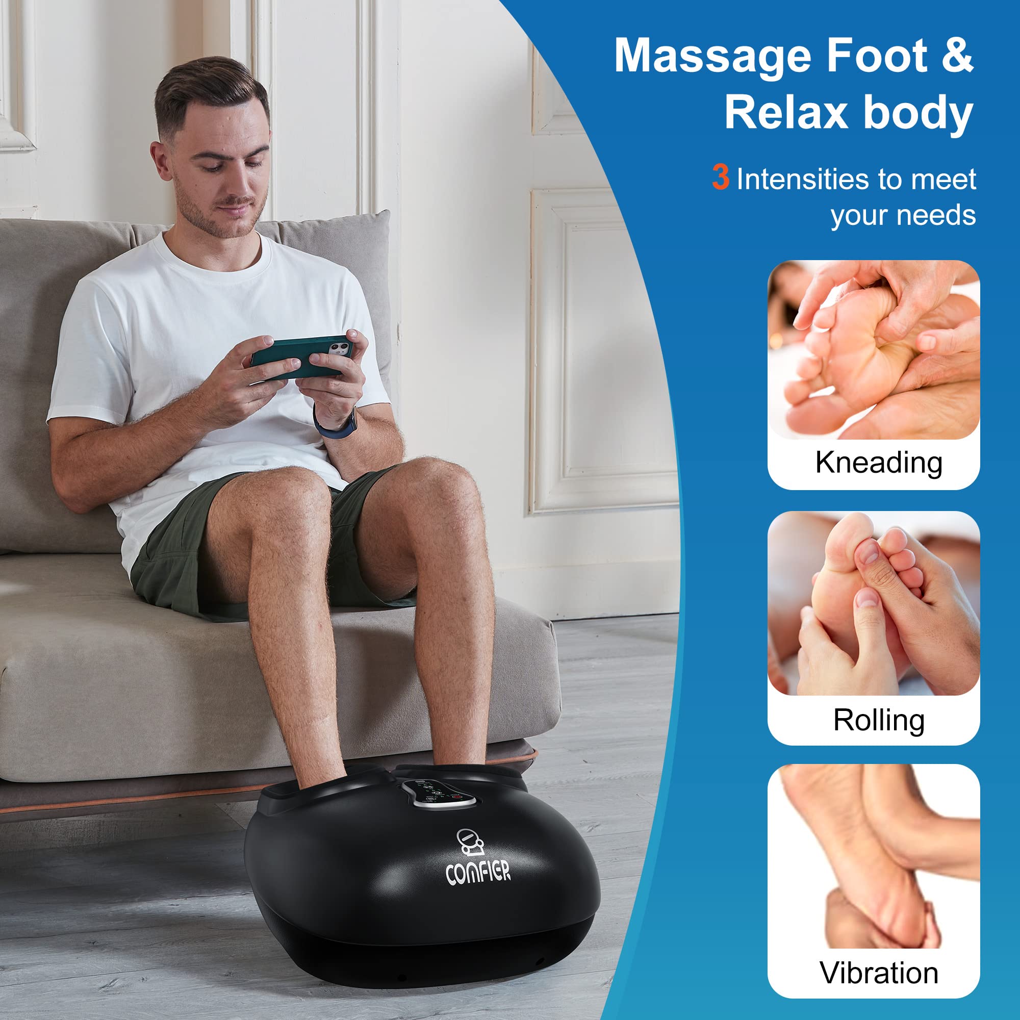COMFIER Electric Heating Pad with Compression - Foot Massager for Pain Relief, Relaxation & Improved Circulation - Perfect for Home, Office & Travel Use