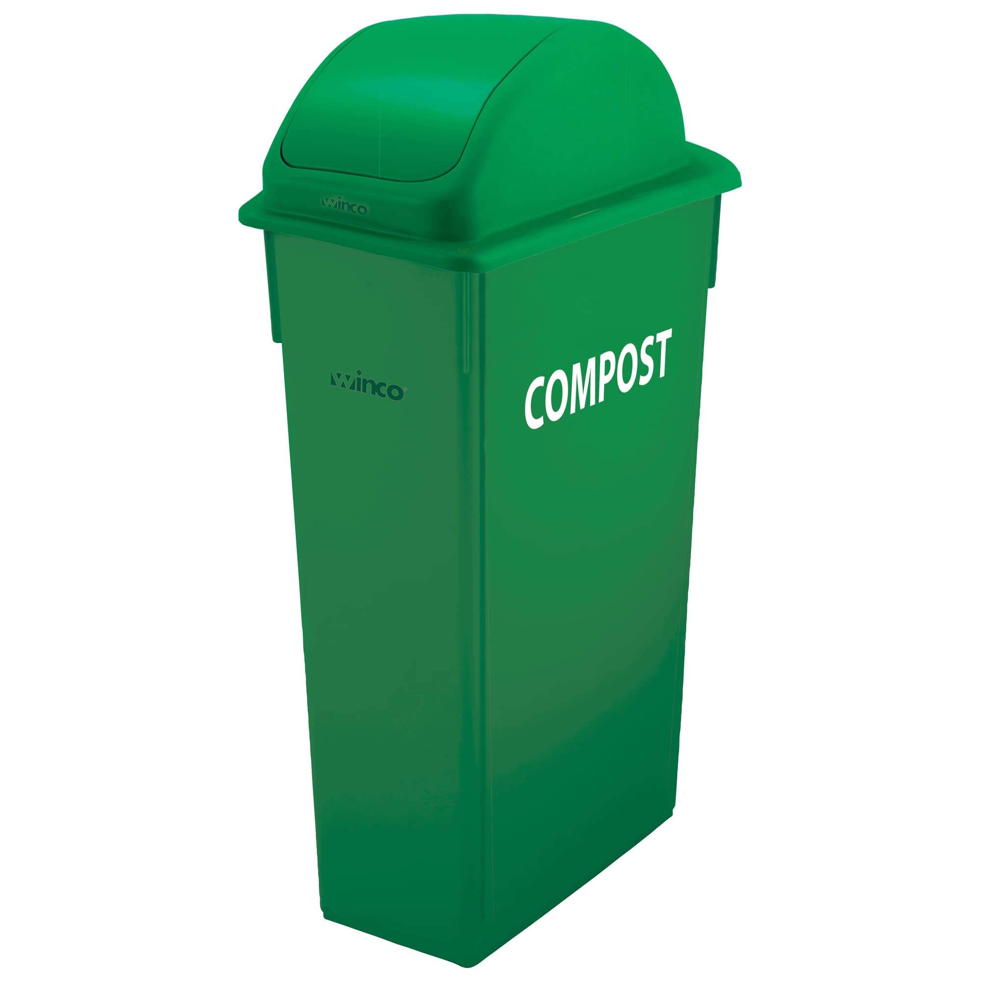 Winco PTC-23GRC Slim 23 Gallon Green Trash Can for Kitchen, Bathroom, Office & Outdoor Use - Space Saving Waste Bin with Foot Pedal