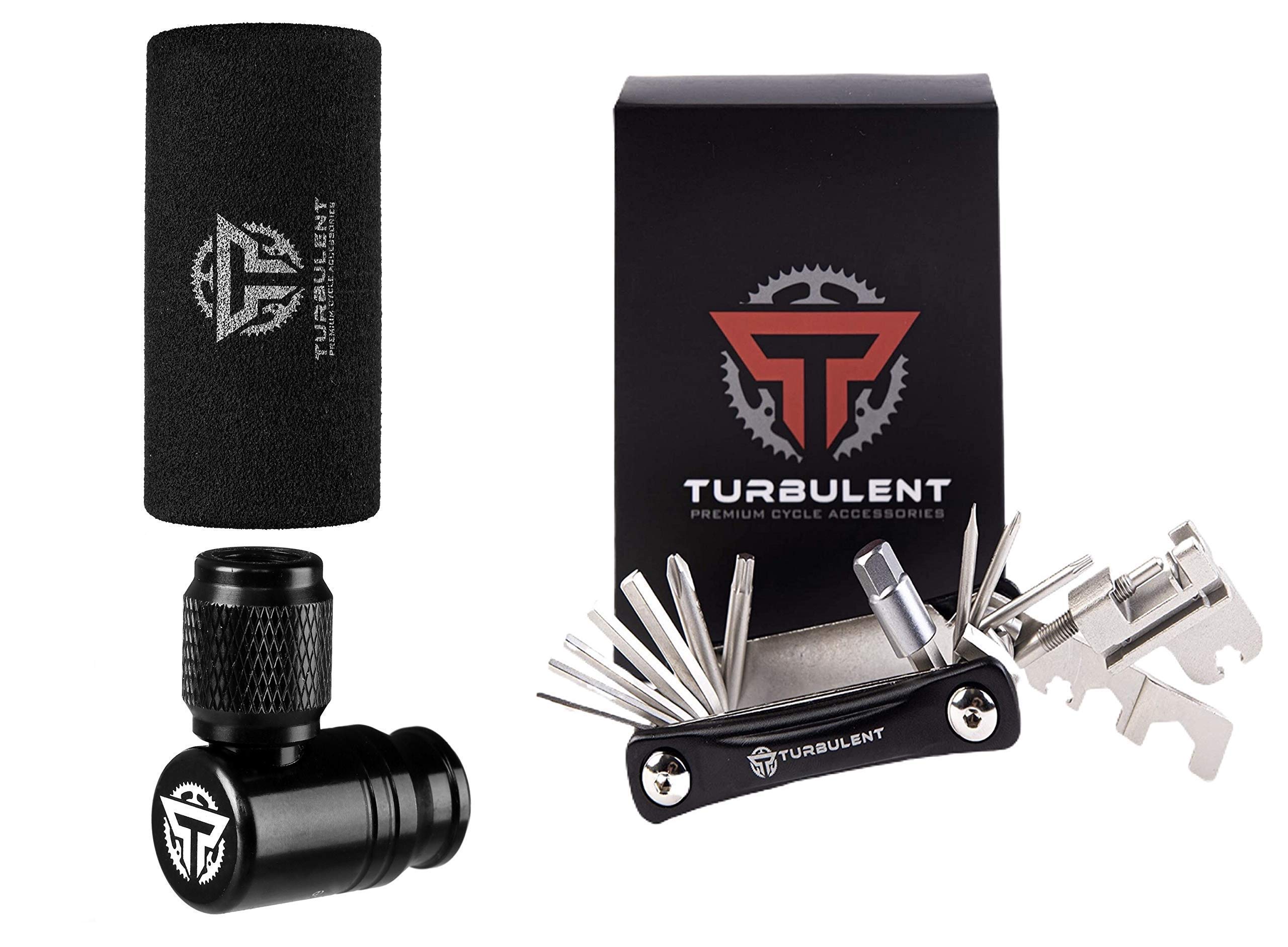 TURBULENT Bike Repair Kit - 23-in-1 Multi Tool & CO2 Tire Inflator Set for Road & Mountain Bikes | Perfect for Emergency Repairs & On-the-Go Cycling Adventures