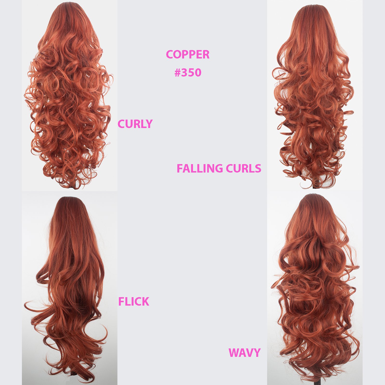 Copper Ponytail Claw Clip for Curly Hair - 17 Inch (43cm) Heat Resistant Hair Extension - Perfect for Parties, Weddings & Everyday Styling