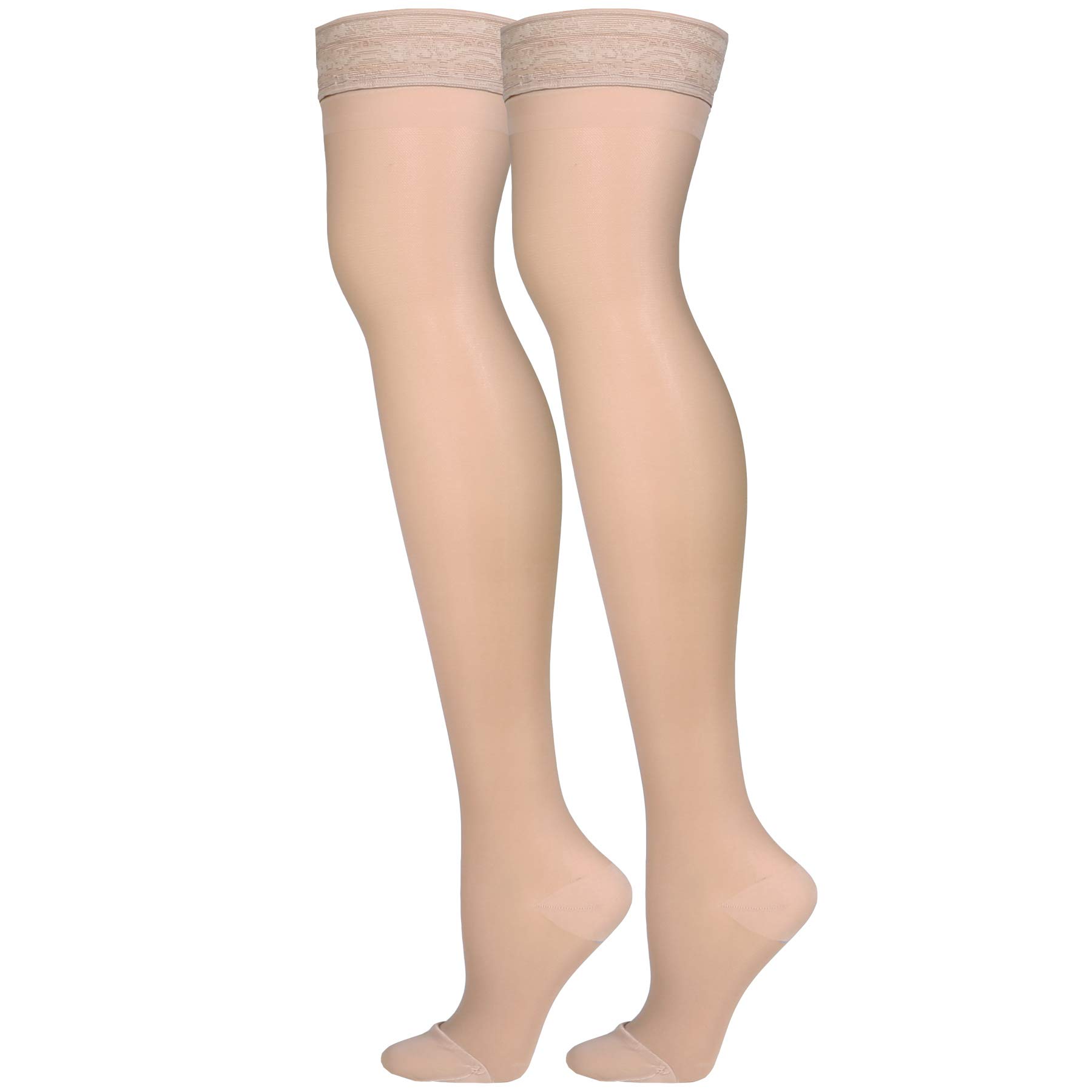 Truform Sheer Compression Stockings 15-20 mmHg - Women's Thigh High Support Stockings, 20 Denier Nude Large - Perfect for Travel, Work & Varicose Vein Relief