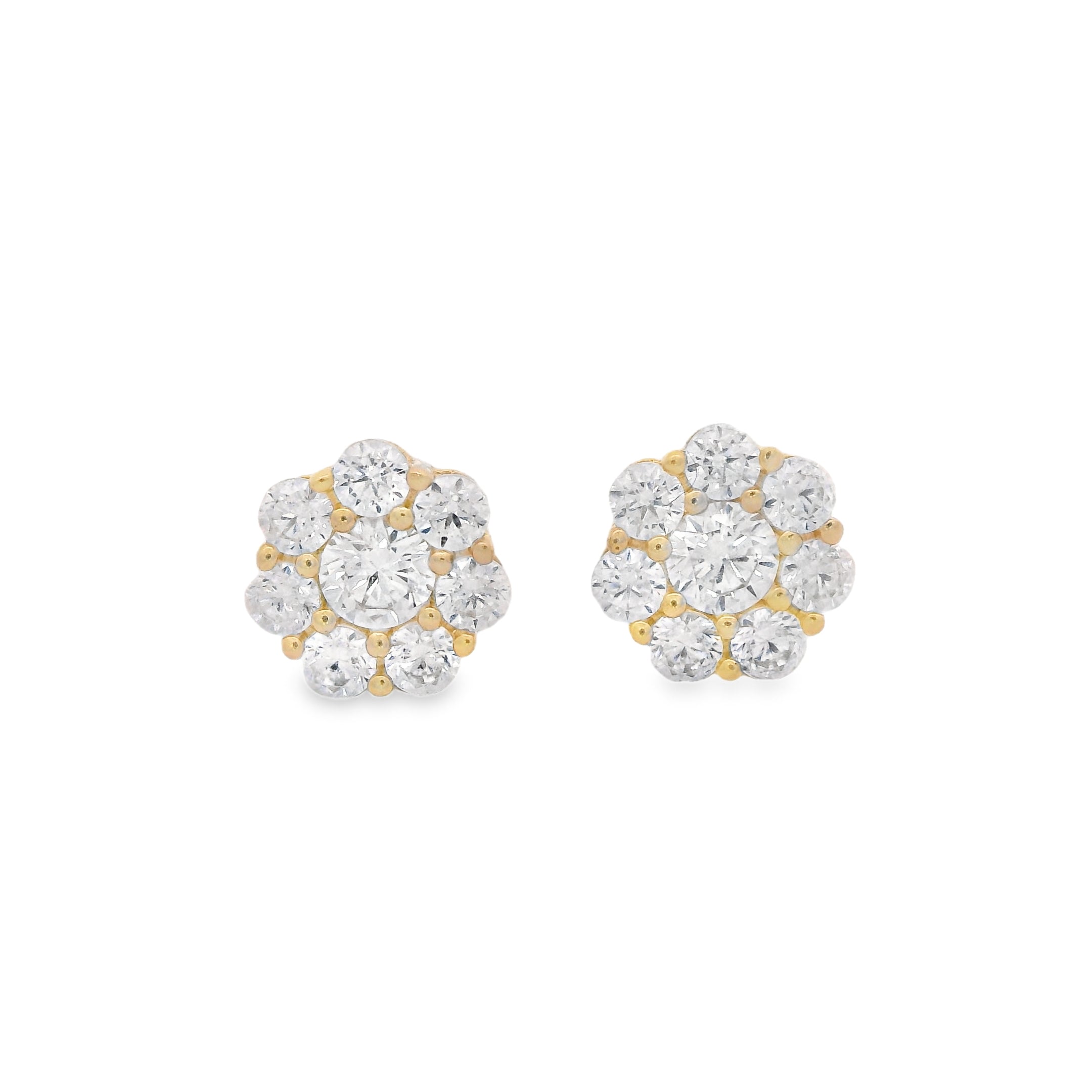 14K Gold Money Flower CZ Stud Earrings (6.5MM) - Elegant Cubic Zirconia Jewelry for Women, Perfect Gift for Birthday, Anniversary & Special Occasions