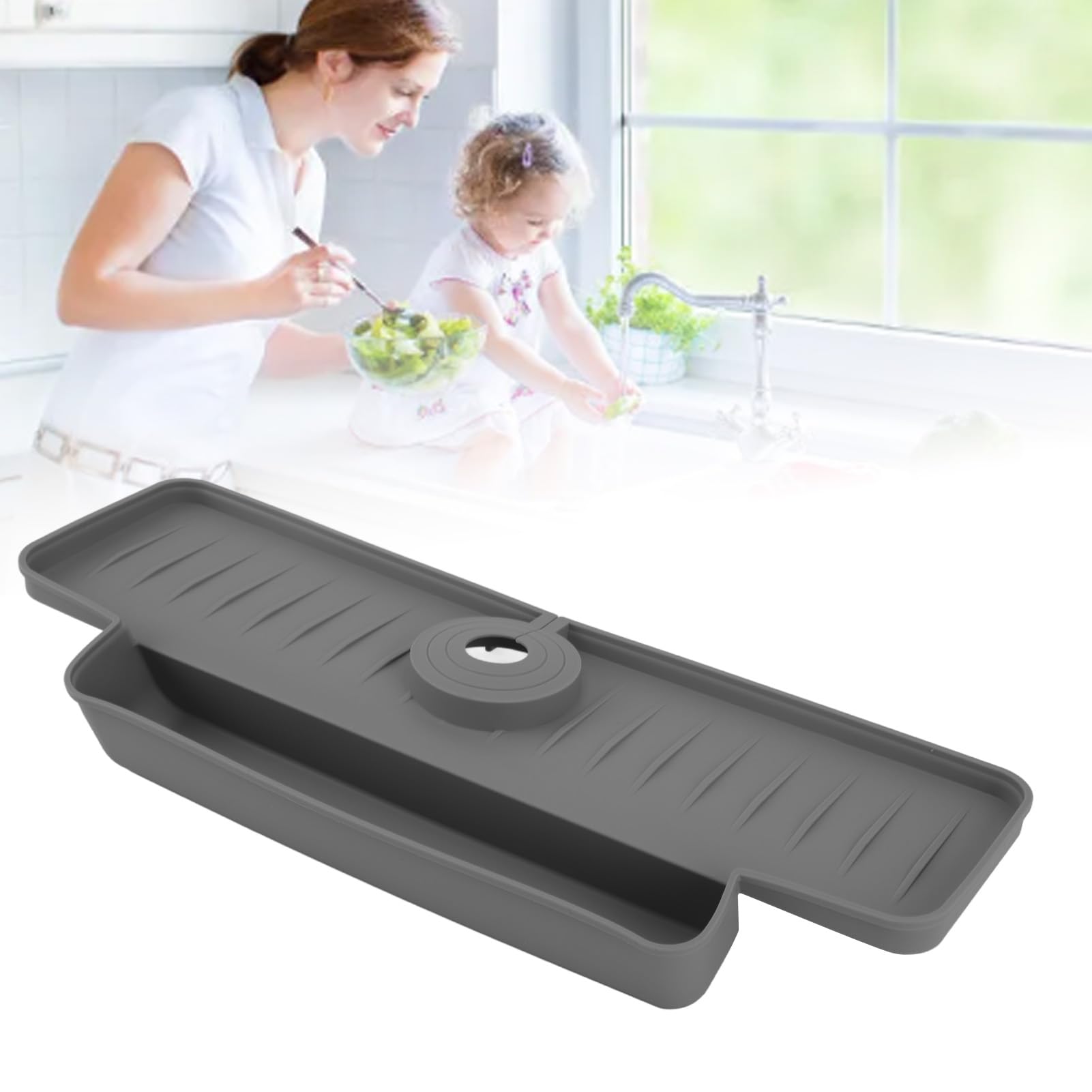 Hapivida Silicone Sink Splash Guard - Non-Slip Faucet Mat for Kitchen & Bathroom, Splash Catcher & Draining Rack - Grey | Perfect for Preventing Water Spills While Washing Dishes or Brushing Teeth