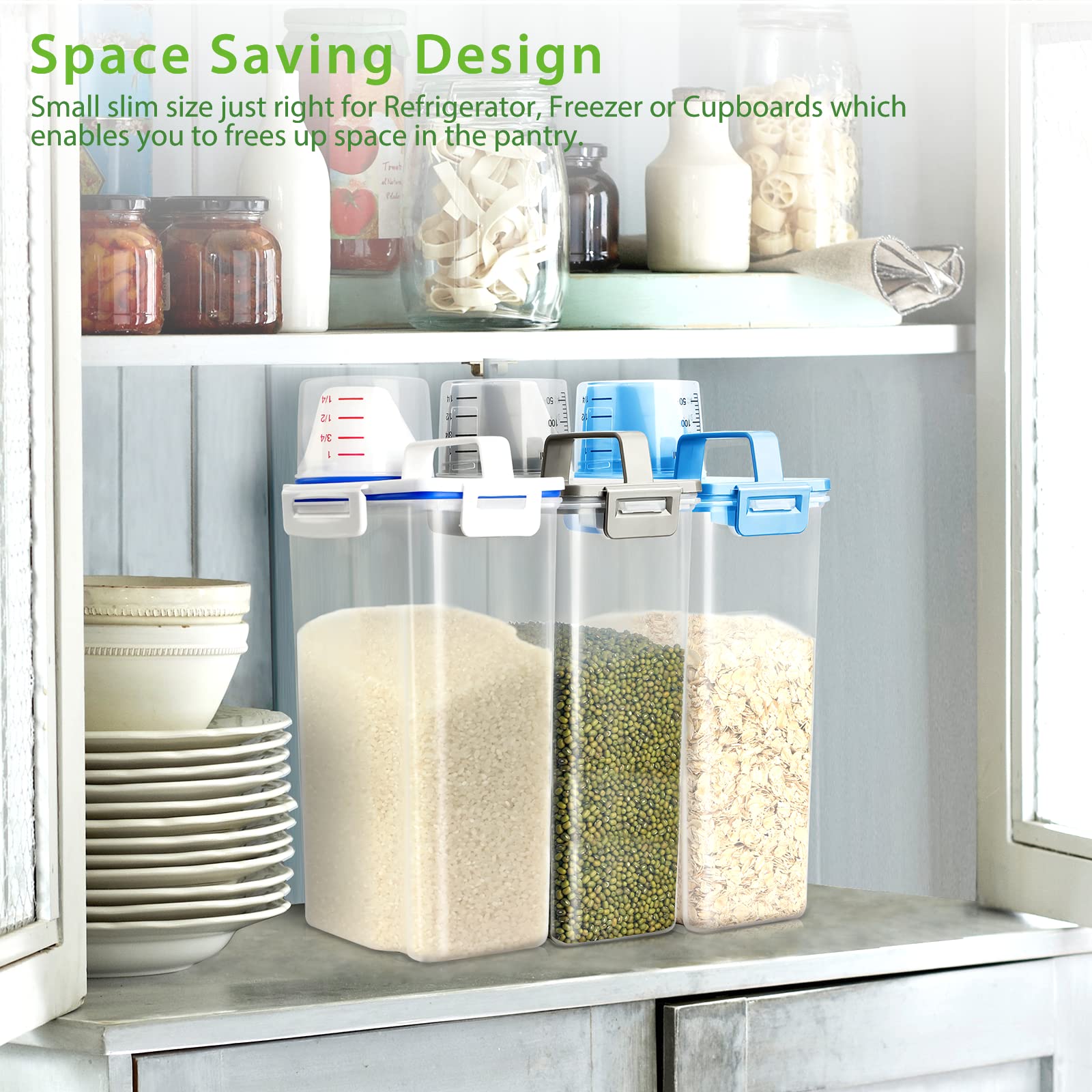 Airtight Rice Storage Container - 3 to 5Lbs BPA-Free Clear Plastic Food Canister for Dry Goods, Pet Food, Oatmeal, Grain, Cereal, Pasta & Flour | Perfect for Kitchen, Pantry Organization & Pet Food Storage