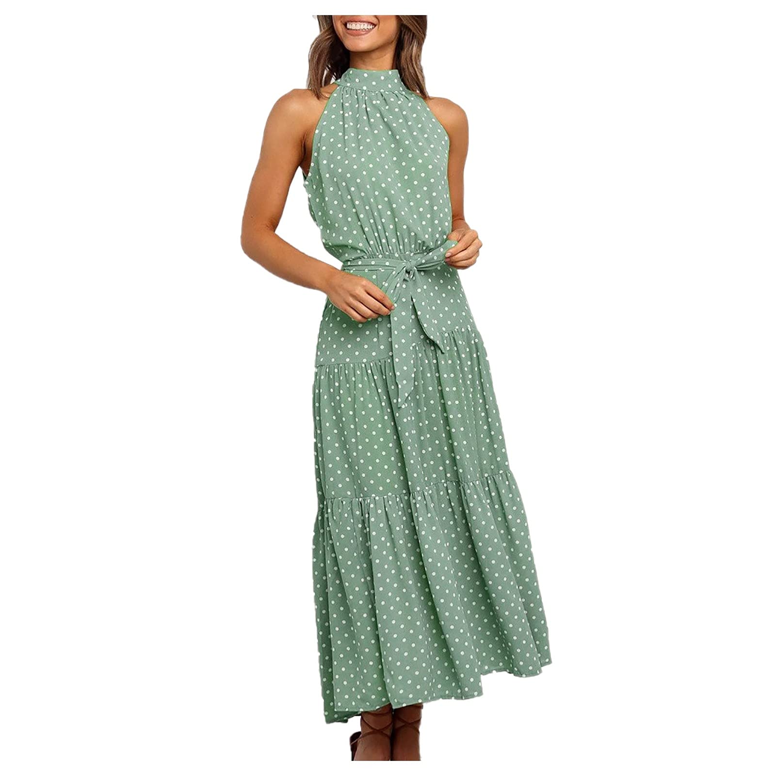 2023 Sexy Halter Sleeveless Backless Summer Dresses for Women - Floral Print Beach Sundress for Vacation, Pool Party & Date Night