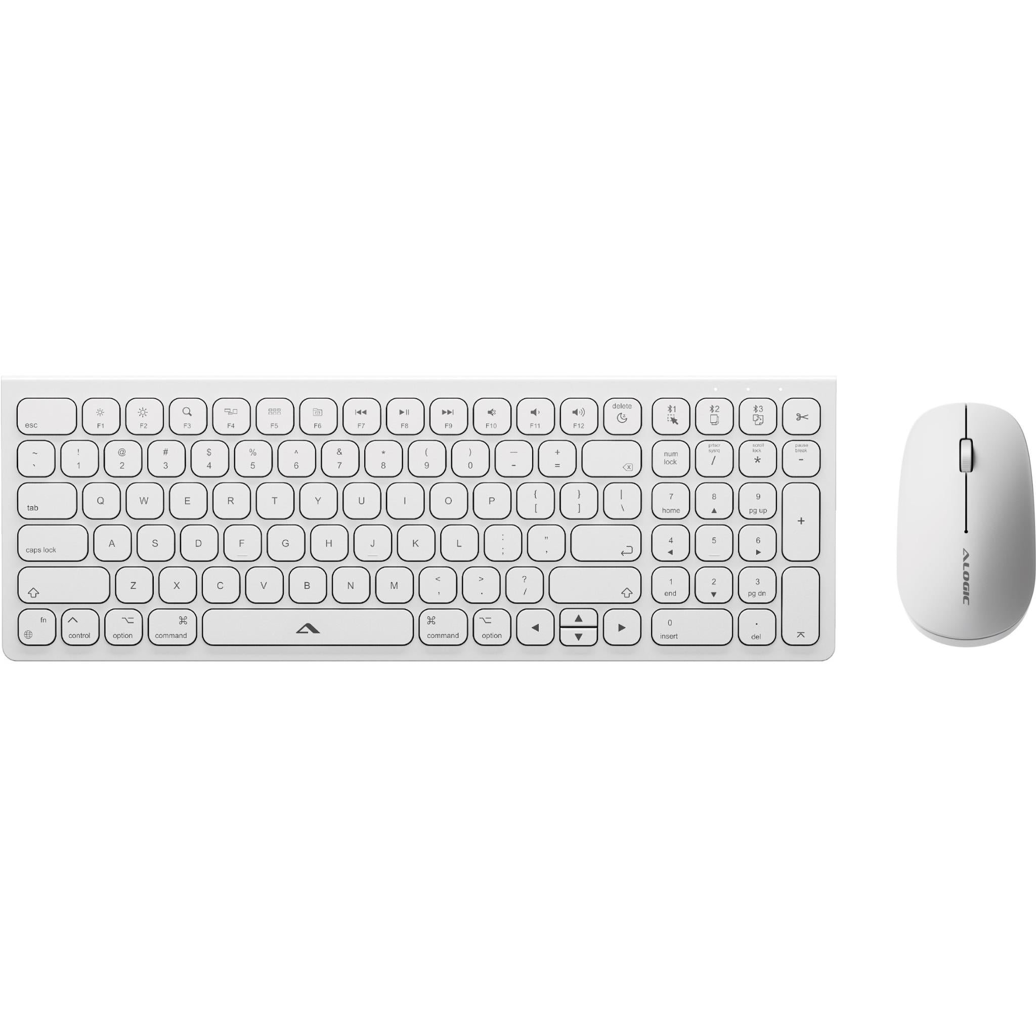Alogic Echelon Compact Wireless Bluetooth Keyboard and Mouse Combo - USB-C Rechargeable, Compatible with Mac, Windows, iPad (White) - Perfect for Home Office, Remote Work & Travel