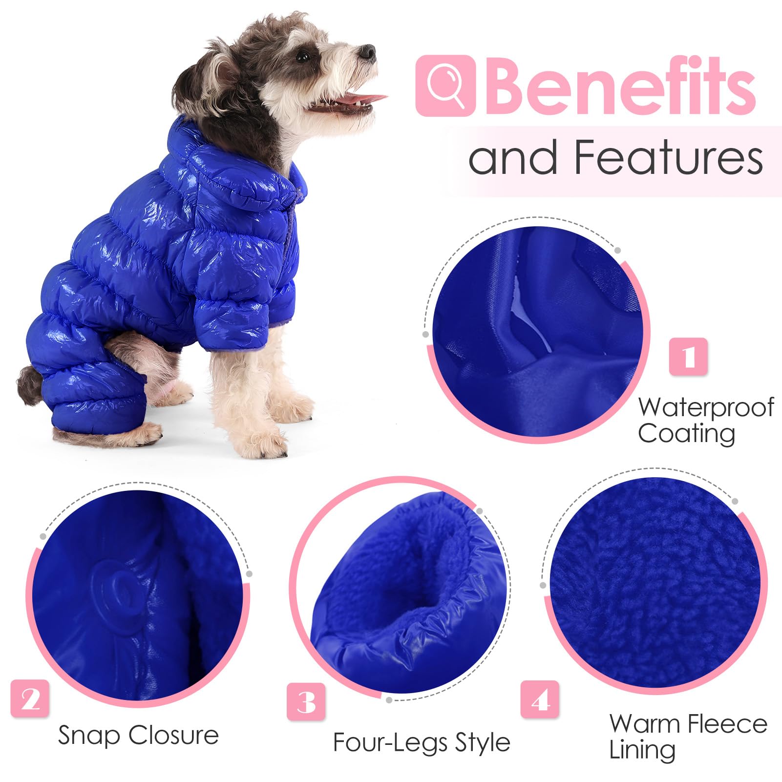 **AOFITEE Waterproof Winter Dog Jacket - Full Body Snowsuit & Windproof Puffer Coat with Fleece Lining for Small Dogs | Cold Weather Protection | Blue, Size L | Perfect for Snowy Walks & Outdoor Adventures**