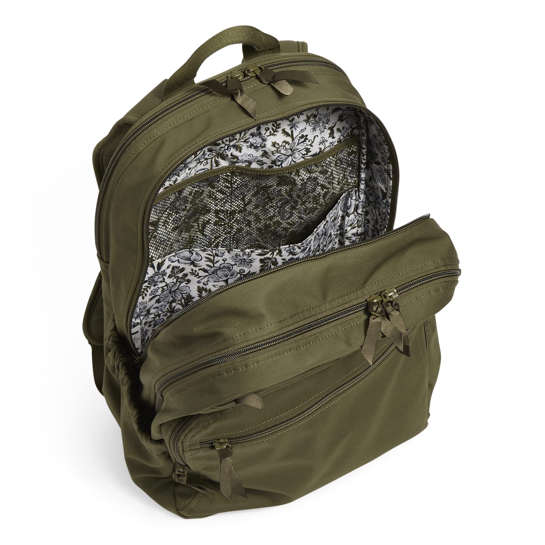 Vera Bradley Women's XL Cotton Campus Backpack - Climbing Ivy Green, Spacious College Bookbag for School, Travel & Work | Durable Lightweight Backpack for Students & Professionals