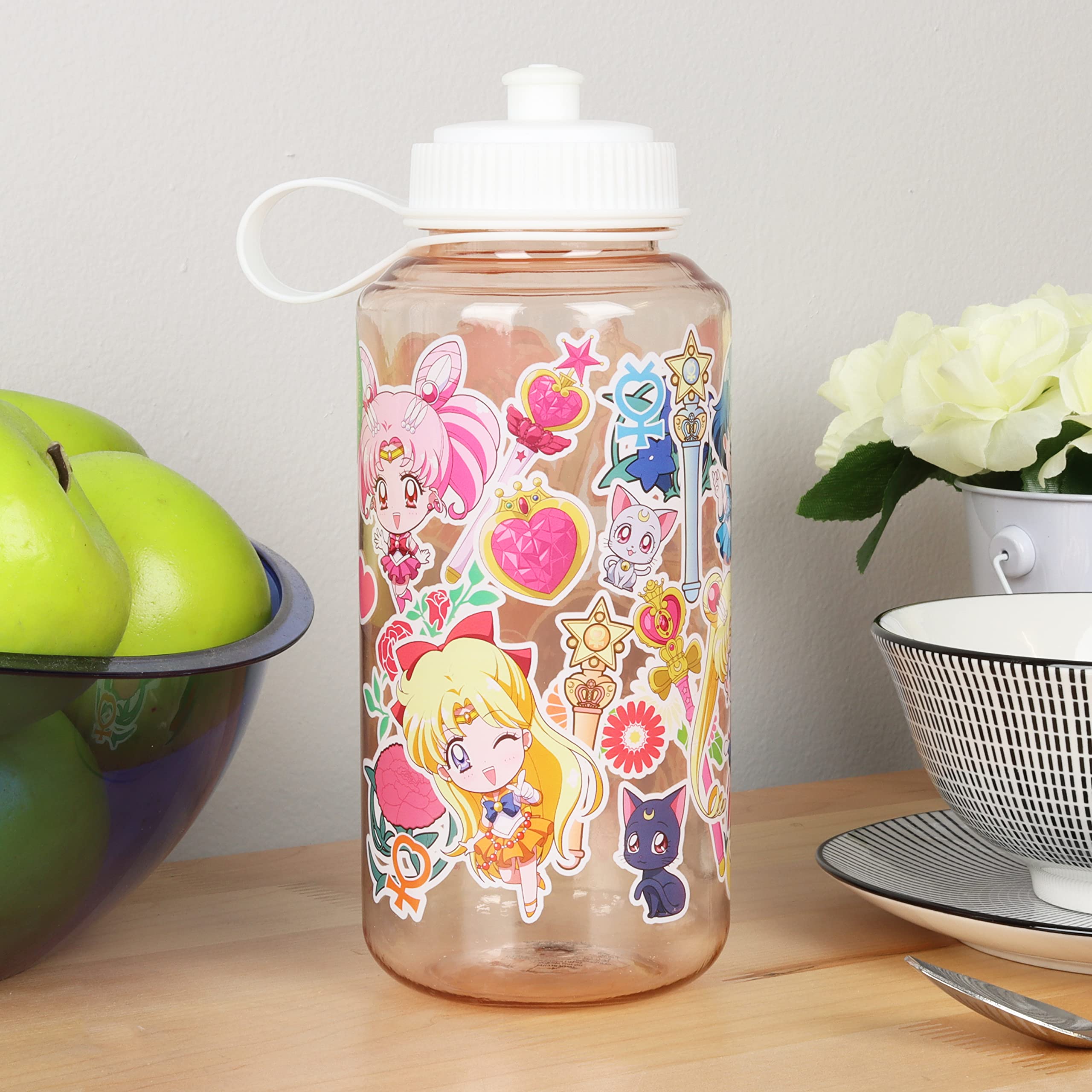 Sailor Moon Crystal Water Bottle 34oz - Anime Water Bottle with Chibi Characters - Official Licensed by Just Funky - Perfect for Gym, School, and Anime Collectors