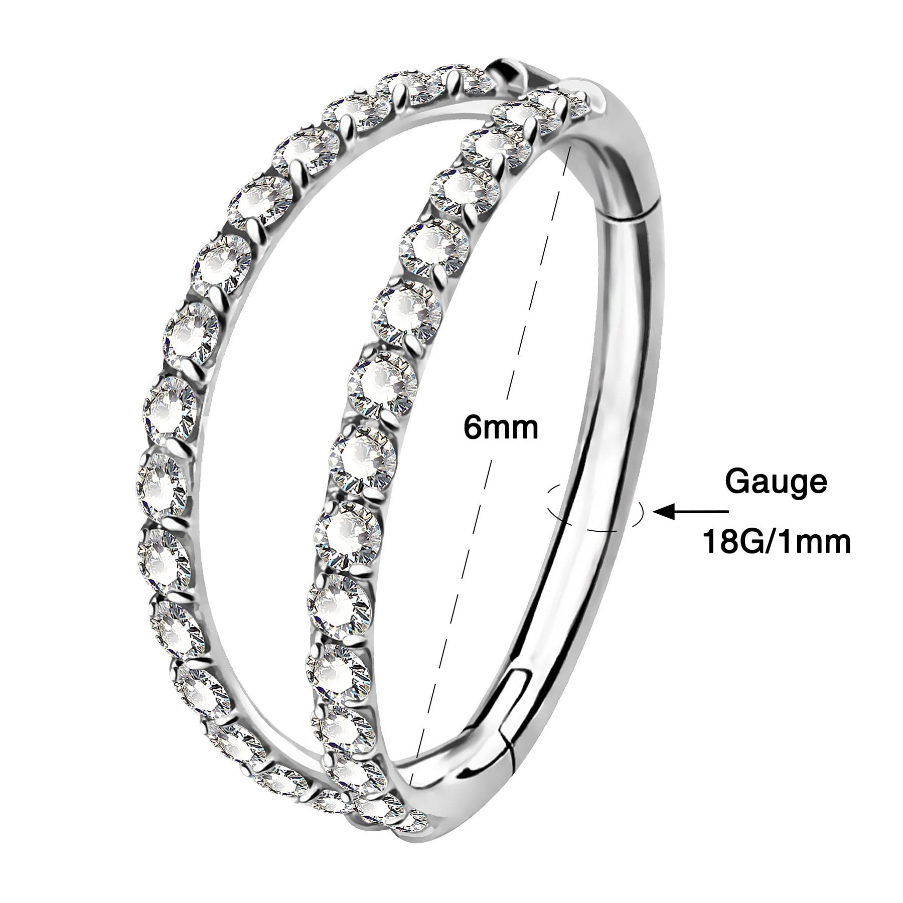 OUFER 18G 316L Stainless Steel Double Line CZ Paved Helix Earrings - Cartilage Hoop, Conch Piercing, Nose Ring & Daith Jewelry for Women | Perfect for Everyday Wear, Parties & Special Occasions