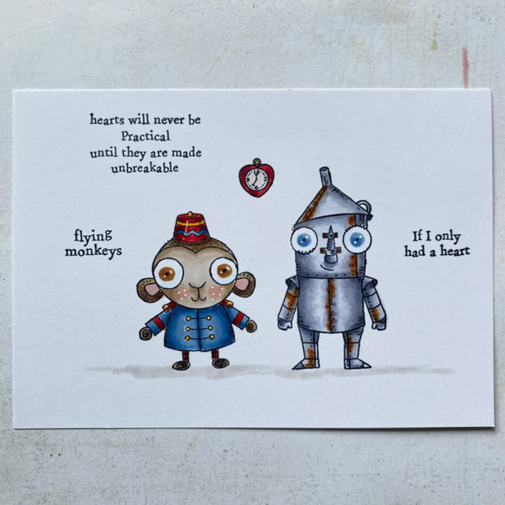 Cartoon Monkey Robot Stamps for Card Making - Flying Monkeys Heart Clocks Transparent Silicone Seal Stamps - DIY Scrapbooking, Paper Crafting, Arts & Crafts - Perfect for Scrapbook, Photo Album Decor, and Handmade Greeting Cards