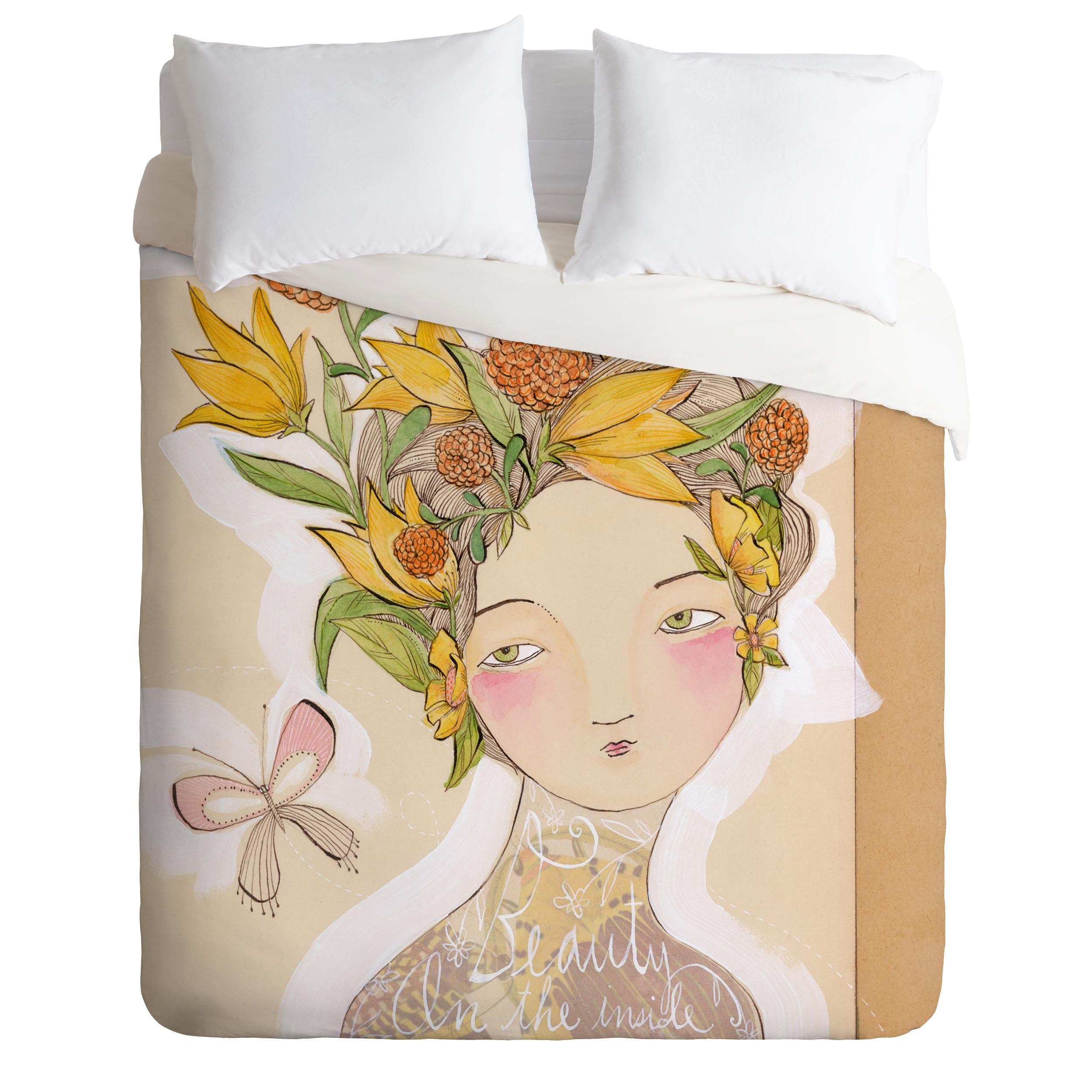 Deny Designs Cori Dantini Beauty On The Inside Queen Duvet Cover Set - Floral Bohemian Bedding for Master Bedroom & Guest Room Decor