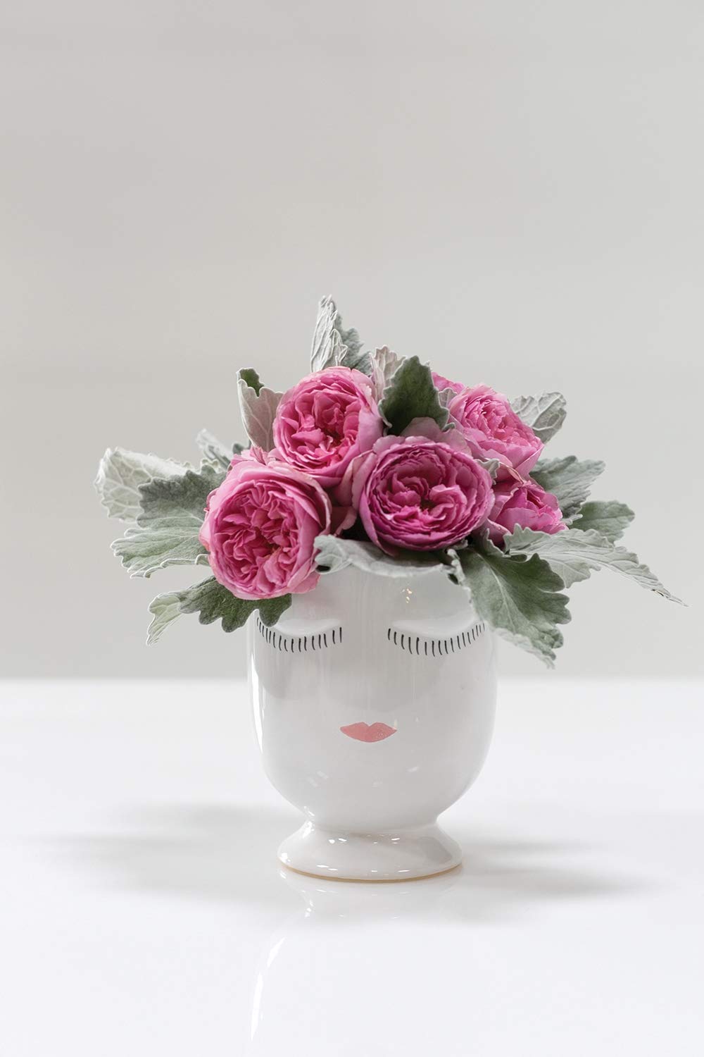 3.5 Inch White Ceramic Face Planter - Cute Painted Flower Pot for Succulents, Small Plants, Home & Office Decor