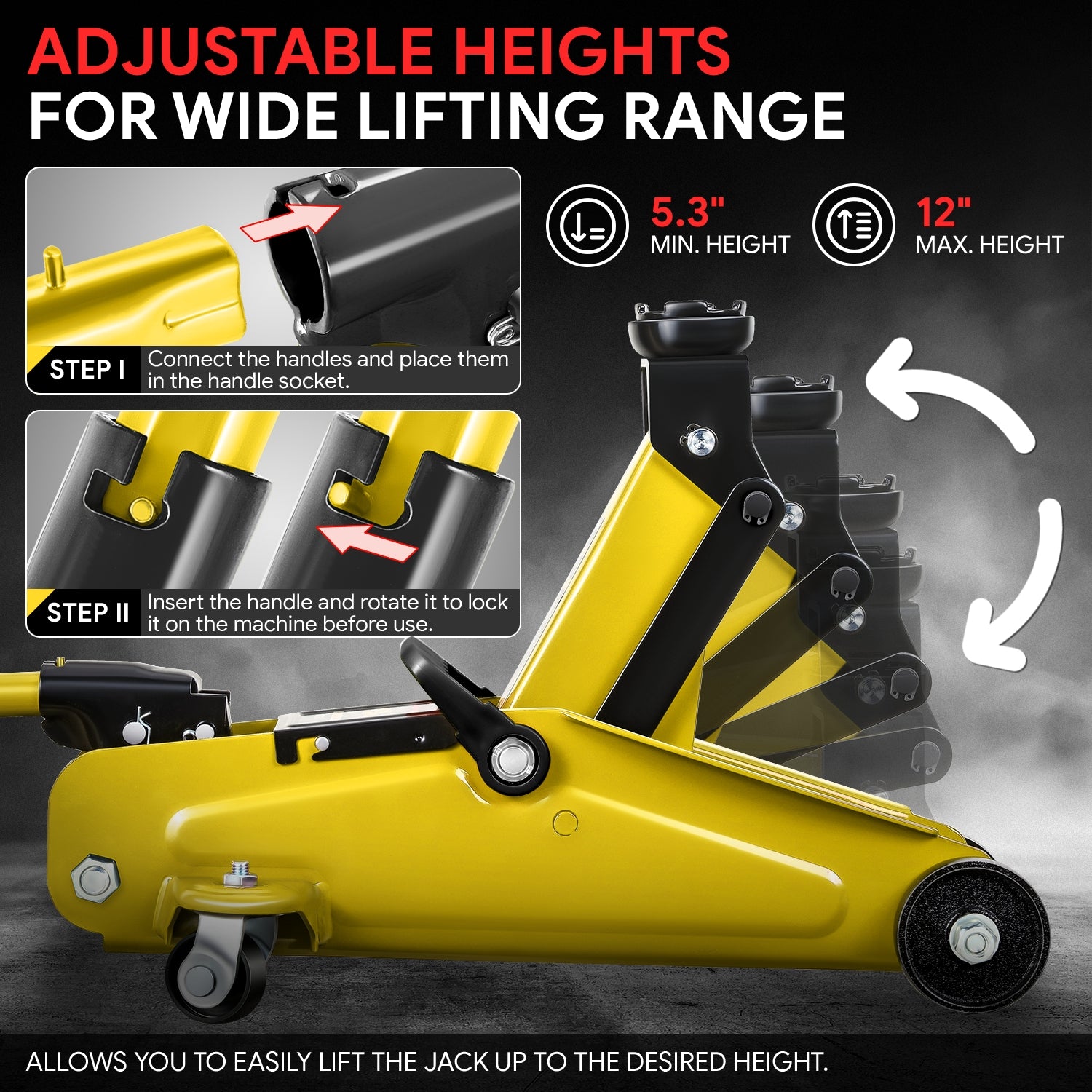 1.5 Ton Hydraulic Trolley Floor Jack - Heavy Duty Car Lift with 5.3