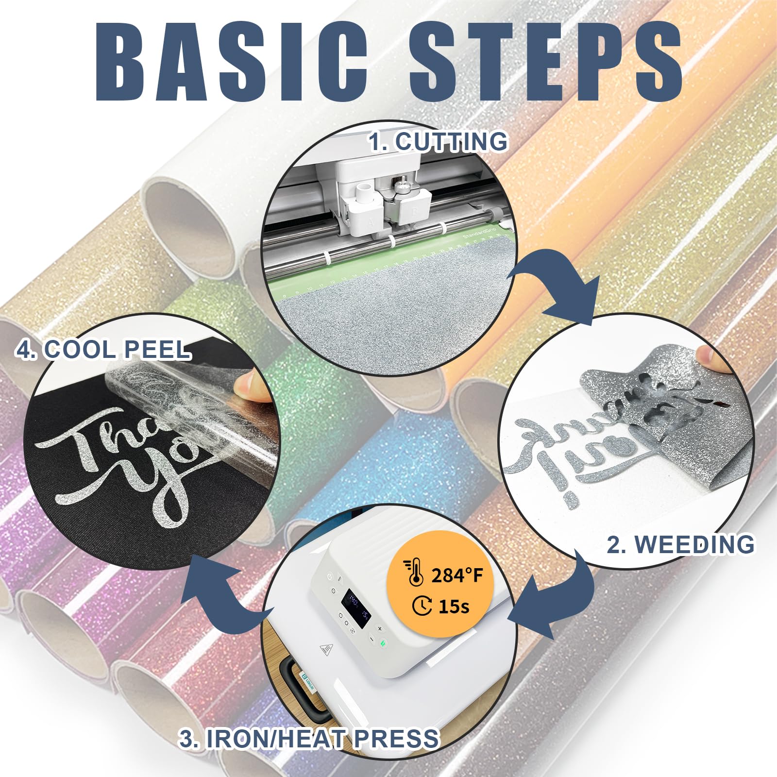 Silver Glitter Heat Transfer Vinyl (HTV) Roll 12