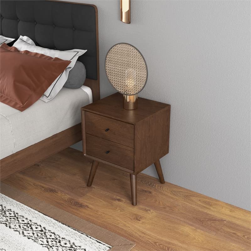 Pemberly Row Walnut Solid Wood Nightstand with 1 Drawer - Bedside Table for Bedroom, Living Room & Guest Room - Rustic Wooden End Table with Storage