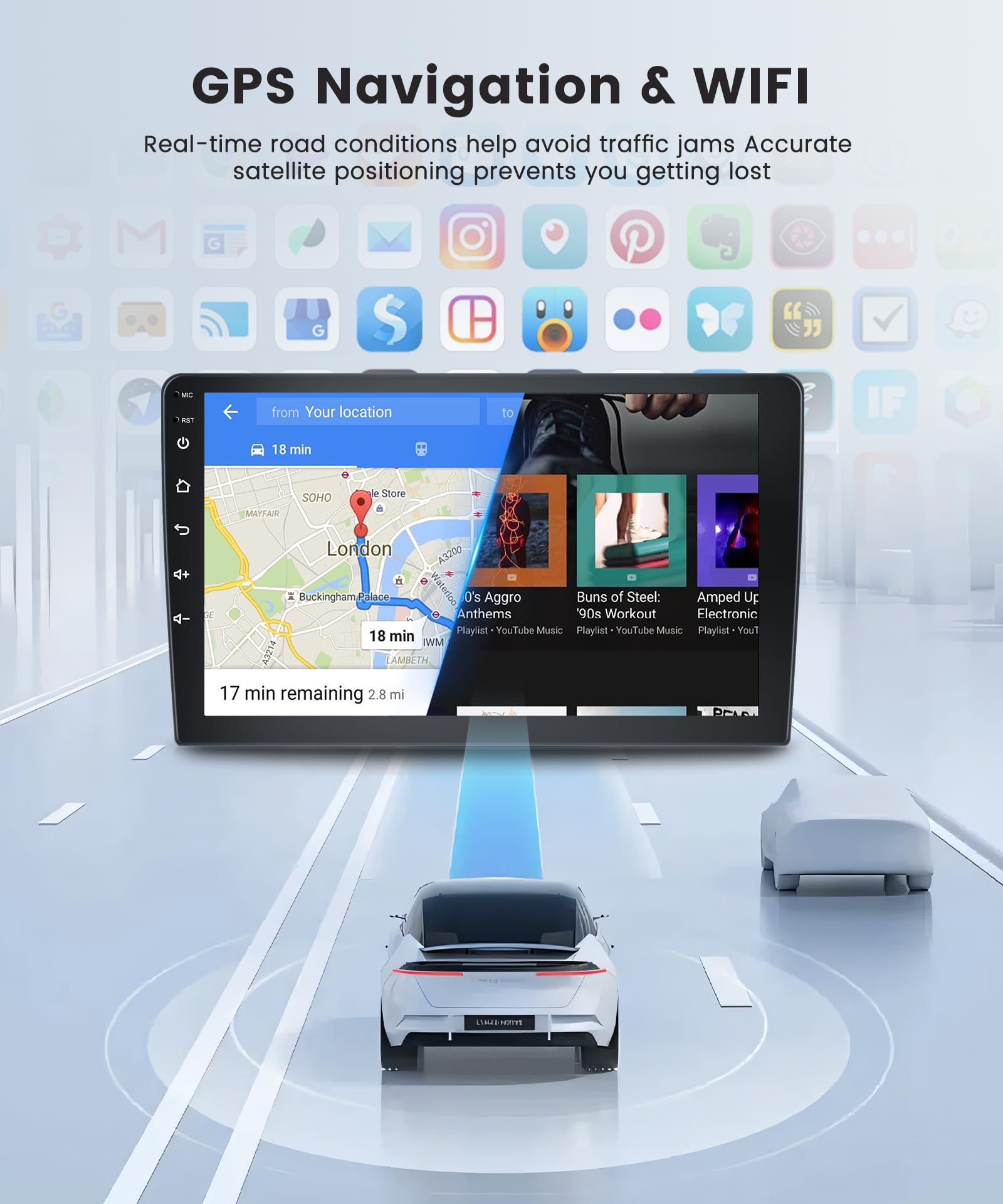 9 Inch Double Din Android Car Stereo with Wireless CarPlay & Android Auto - GPS Navigation, Bluetooth, WiFi, Touch Screen, FM Radio, USB, AHD Backup Camera - Perfect for Road Trips & Daily Commuting