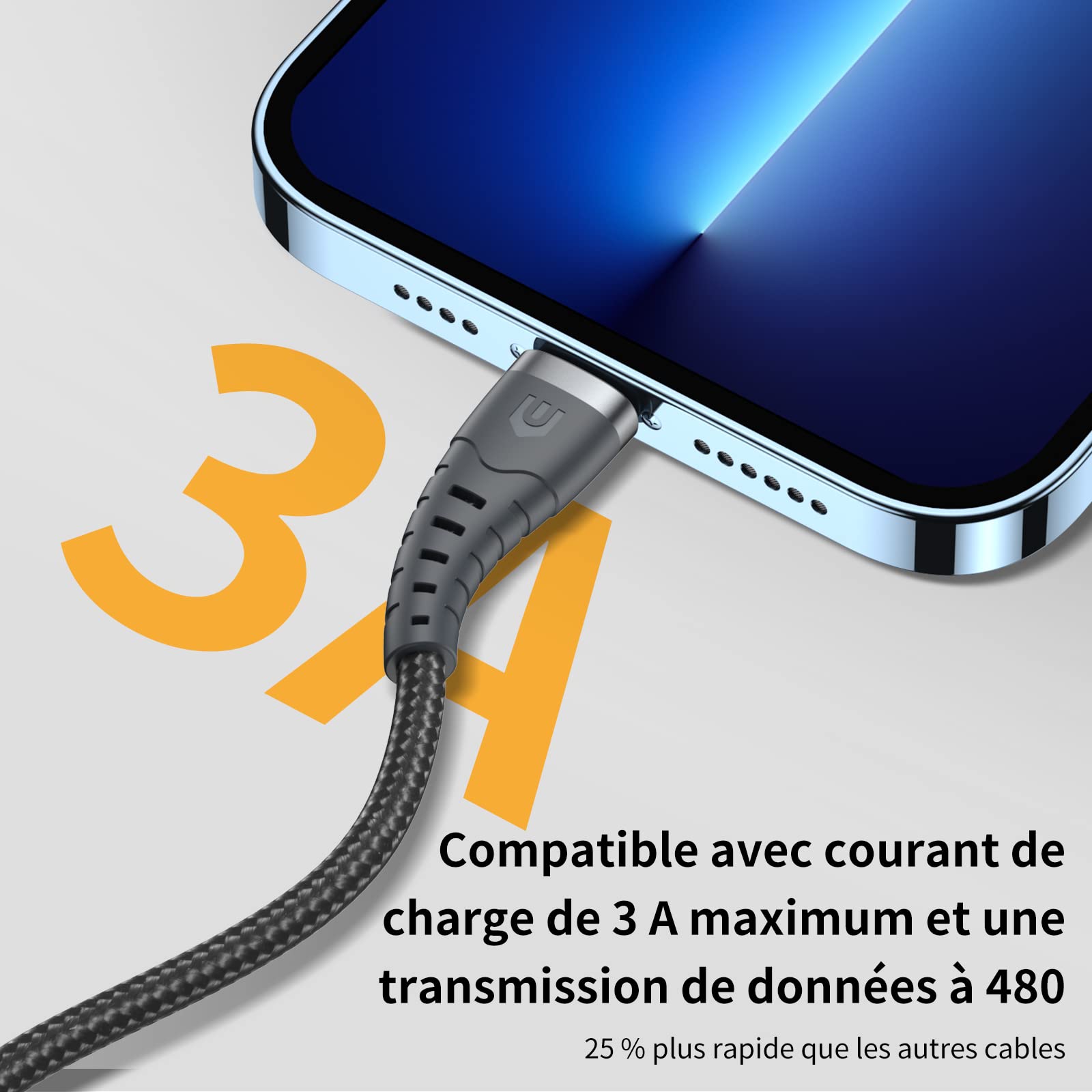 UNBREAKcable iPhone Charger Cable [Apple MFi Certified] - Durable Nylon Braided Lightning Cable for iPhone 14/13/12/11 Pro Max/XS/XR/X/8/7/6s/6 Plus/SE & iPad - Fast Charging & Data Sync - Perfect for Home, Office & Travel (1M/3.3ft)