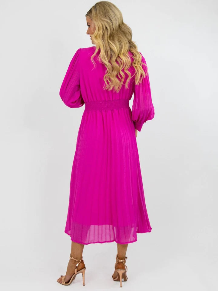 HANNAH Women's Midi Dress in Cerise Pink - Elegant Flowy Fit for Casual Outings, Parties & Office Wear