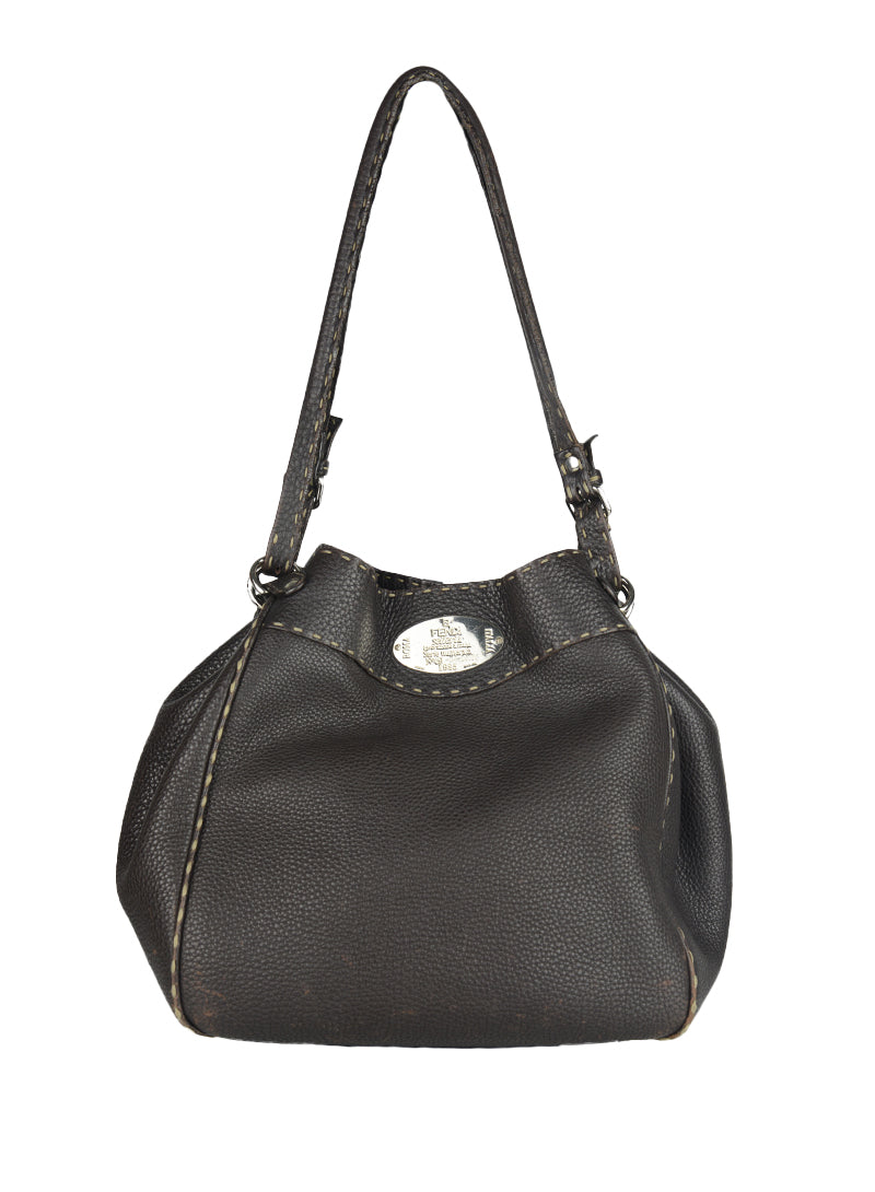 Fendi Selleria Leather Brown Handbag - Luxury Italian Designer Tote for Women, Perfect for Work, Travel & Everyday Use