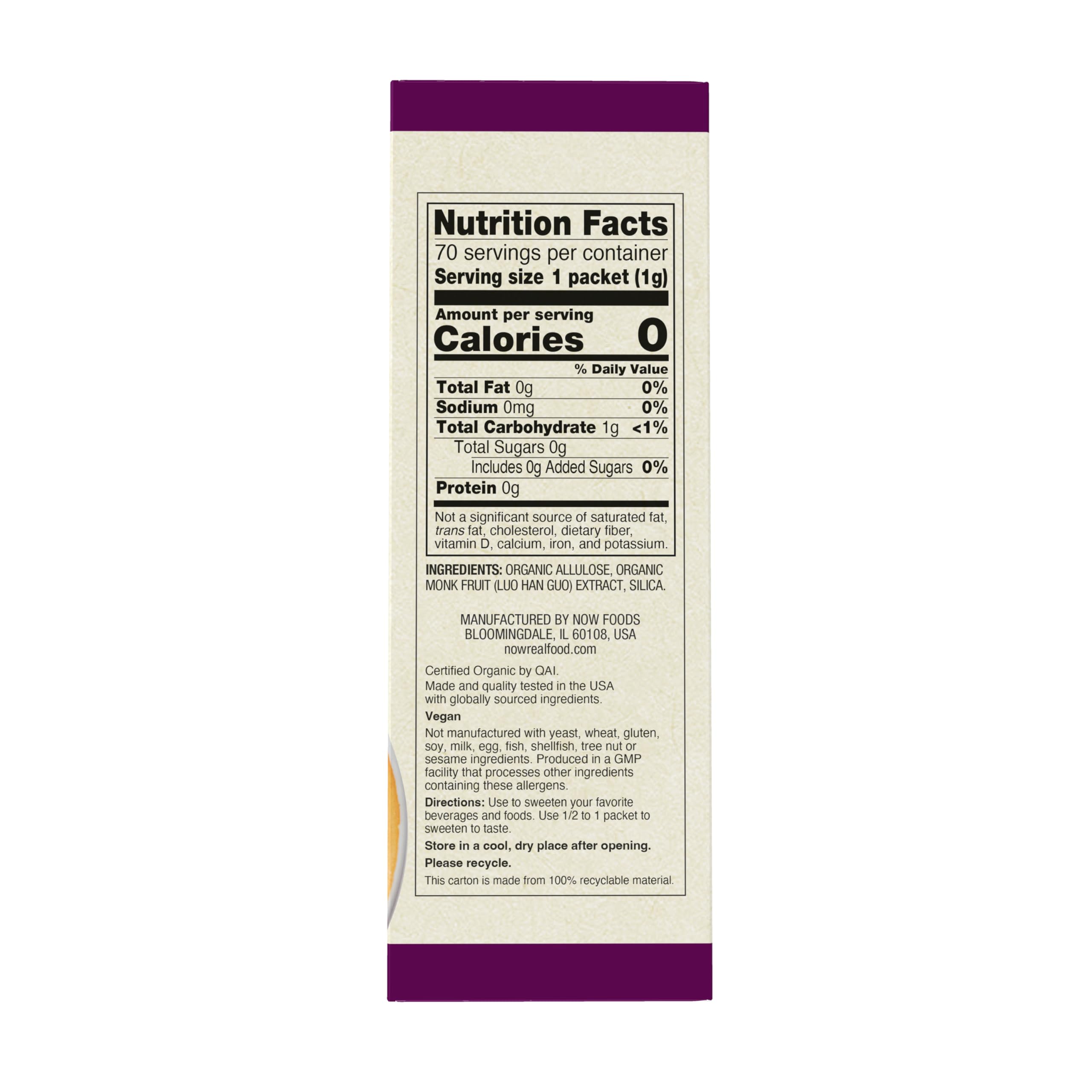 NOW Foods Organic Monk Fruit Sweetener - Zero Calorie, Gluten-Free, Non-GMO, 70 Packets | Perfect for Keto, Diabetic & Low-Carb Diets, Coffee & Baking
