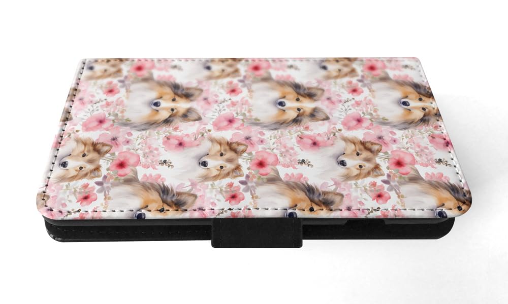 Shetland Sheepdog Puppy Dog Pattern Faux Leather Flip Wallet Phone Case for Apple iPhone 15 Pro Max - Stylish Protective Cover for Everyday Use & Travel