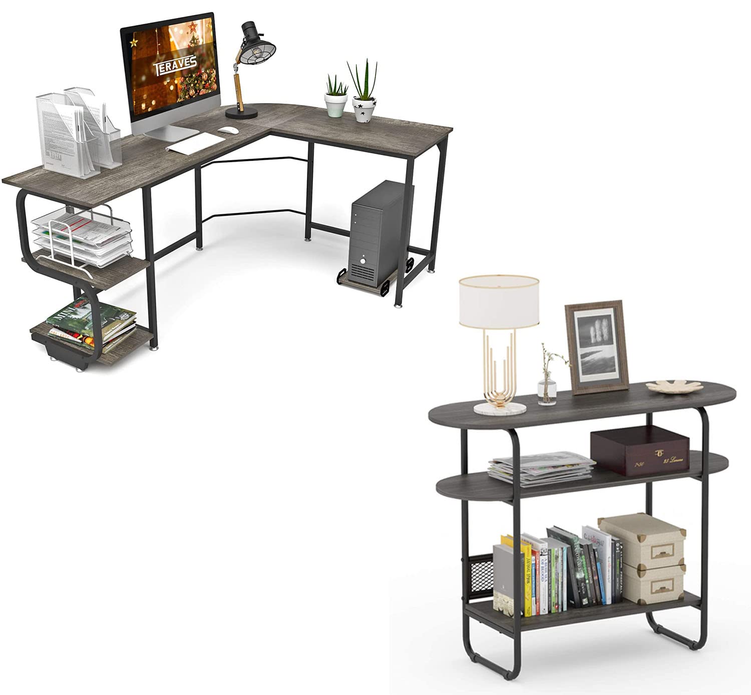 Teraves Reversible L-Shaped Computer Desk with Storage Shelf | Home Office Desk, Gaming Desk, Workstation for Small Spaces | Modern Writing Table & Console Table for Living Room, Bedroom