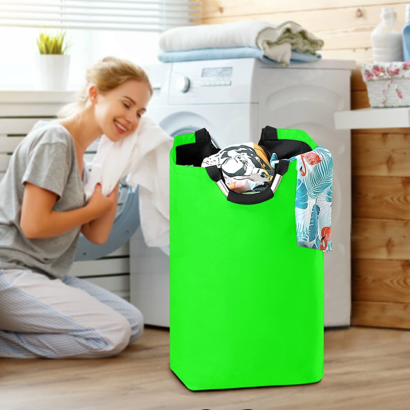 Xigua Collapsible Waterproof Laundry Hamper Basket - Neon Green Storage Bin for Nursery, Bedroom, Bathroom & Laundry Room | Perfect for Clothes Organization & Home Storage Solutions