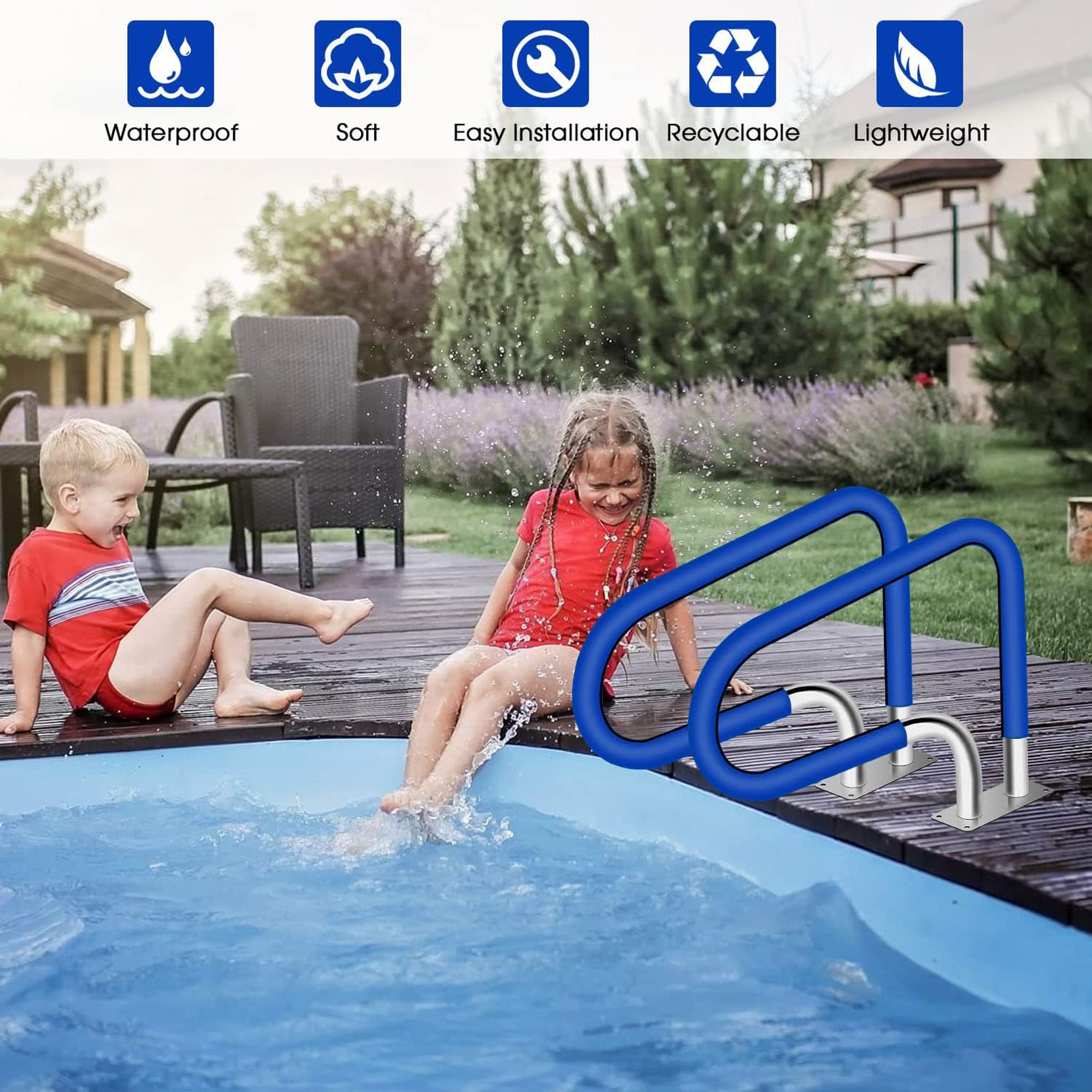 304 Stainless Steel Inground Pool Handrail with Blue Grip Cover - Rustproof Safety Railing for Swimming Pool Stairs | Durable Pool Rail with Anchors & Screws | Perfect for Pool Safety, Accessibility, and Easy Entry/Exit