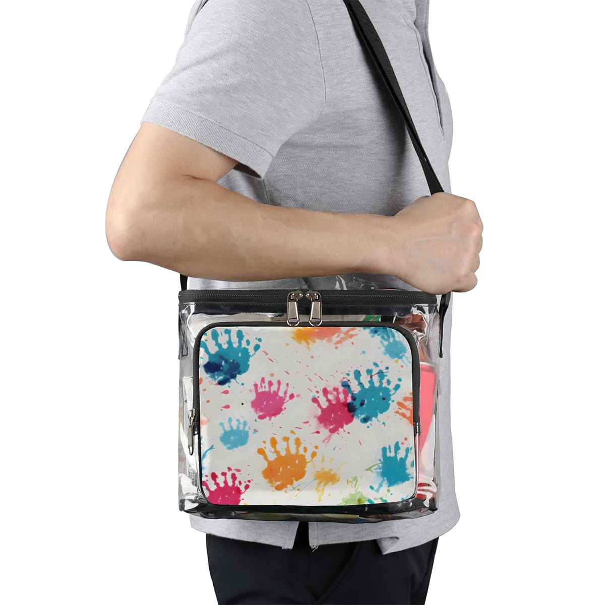 Vibrant Hand-Painted Clear Tote Bag with Handles - Transparent Crossbody Shoulder Bag for Lunch, Beach & Outdoor Activities | Perfect for Travel, Picnics, Concerts & Sports Events | Stadium Approved Multipurpose Carryall