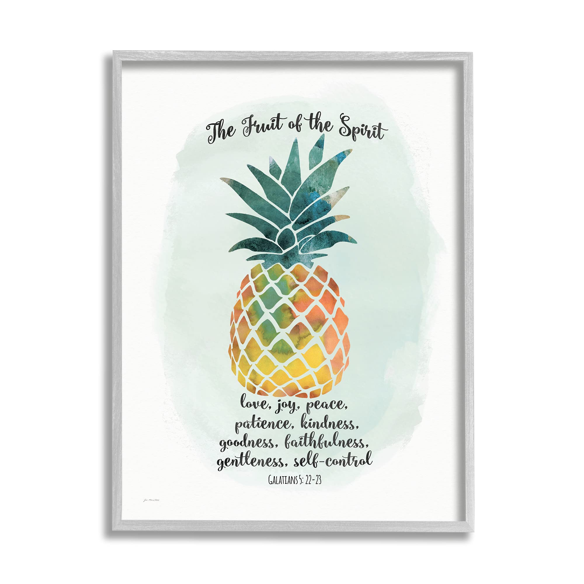 Stupell Industries The Fruit of the Spirit Multicolored Pineapple Wall Art - Christian Home Decor for Living Room, Bedroom & Kitchen