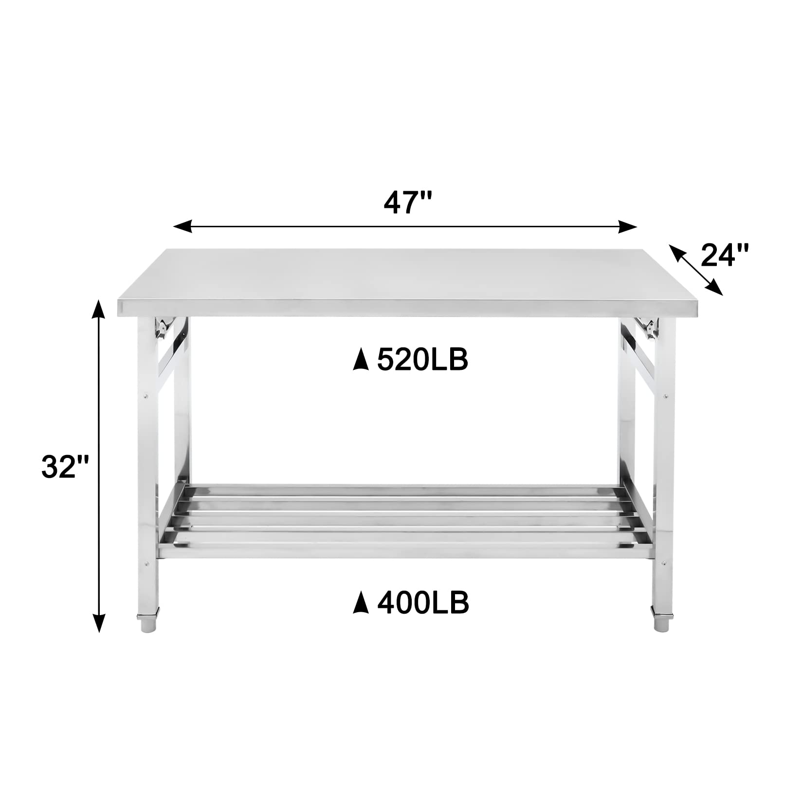 Heavy Duty Stainless Steel Folding Table 24x47 Inches - Adjustable Undershelf Commercial Prep Table for Kitchen, Restaurant, Home & Hotel Use - Perfect for Food Preparation, Catering Events & Outdoor Cooking