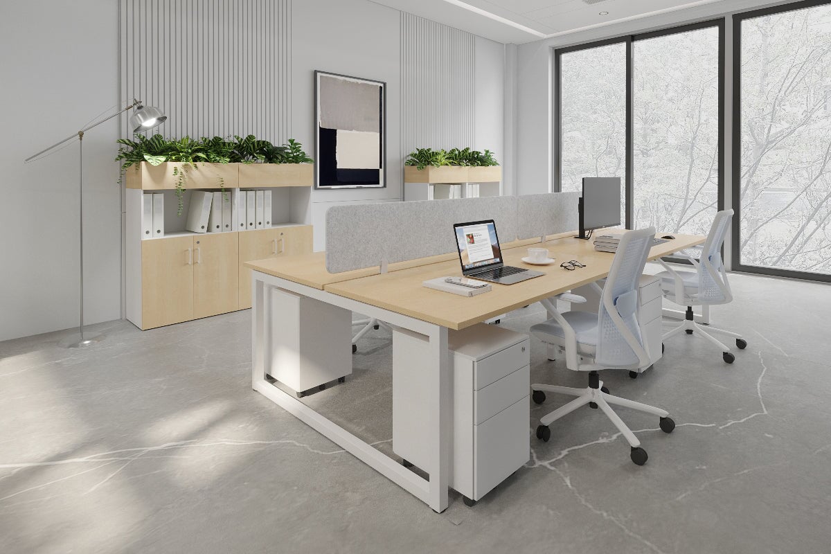 Quadro Loop Legs 4 Person Office Workstation Desk - 1800L x 700W - Modern Collaborative Workspace Solution for Team Projects & Office Meetings