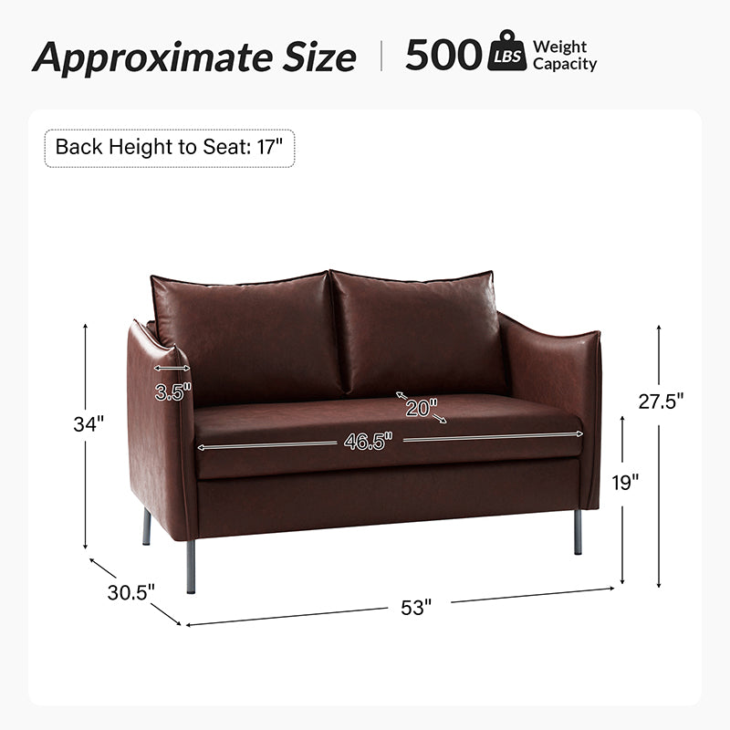 Modern Industrial Loveseat with PU Leather - Stylish Small Sofa for Living Room, Office or Lounge - Comfortable Two-Seater Couch for Home Decor