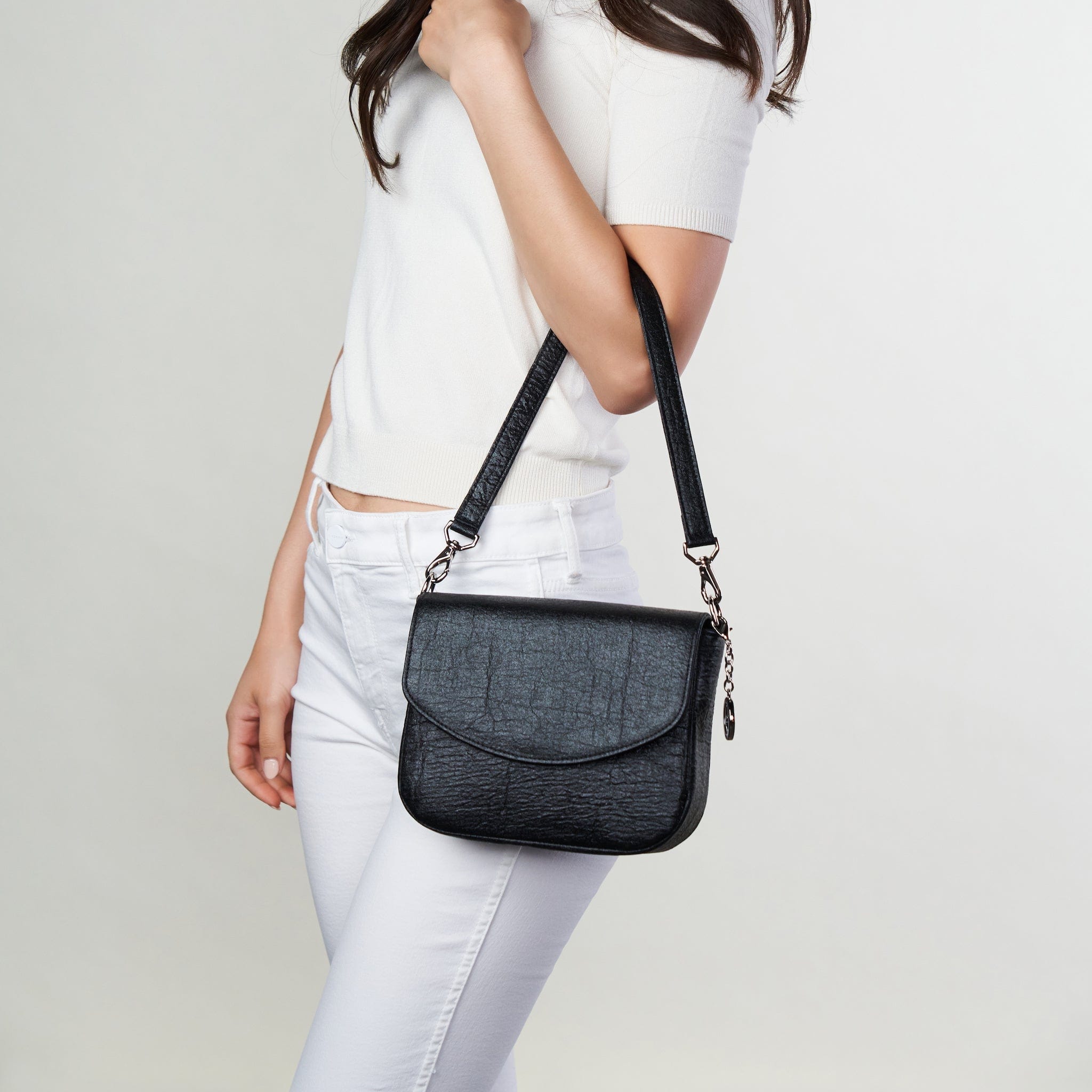 Vegan Leather Shoulder & Crossbody Bag - Tashi Pinatex® | Metallic Black | Stylish & Ethical Handbag for Women | Perfect for Work, Travel & Everyday Use